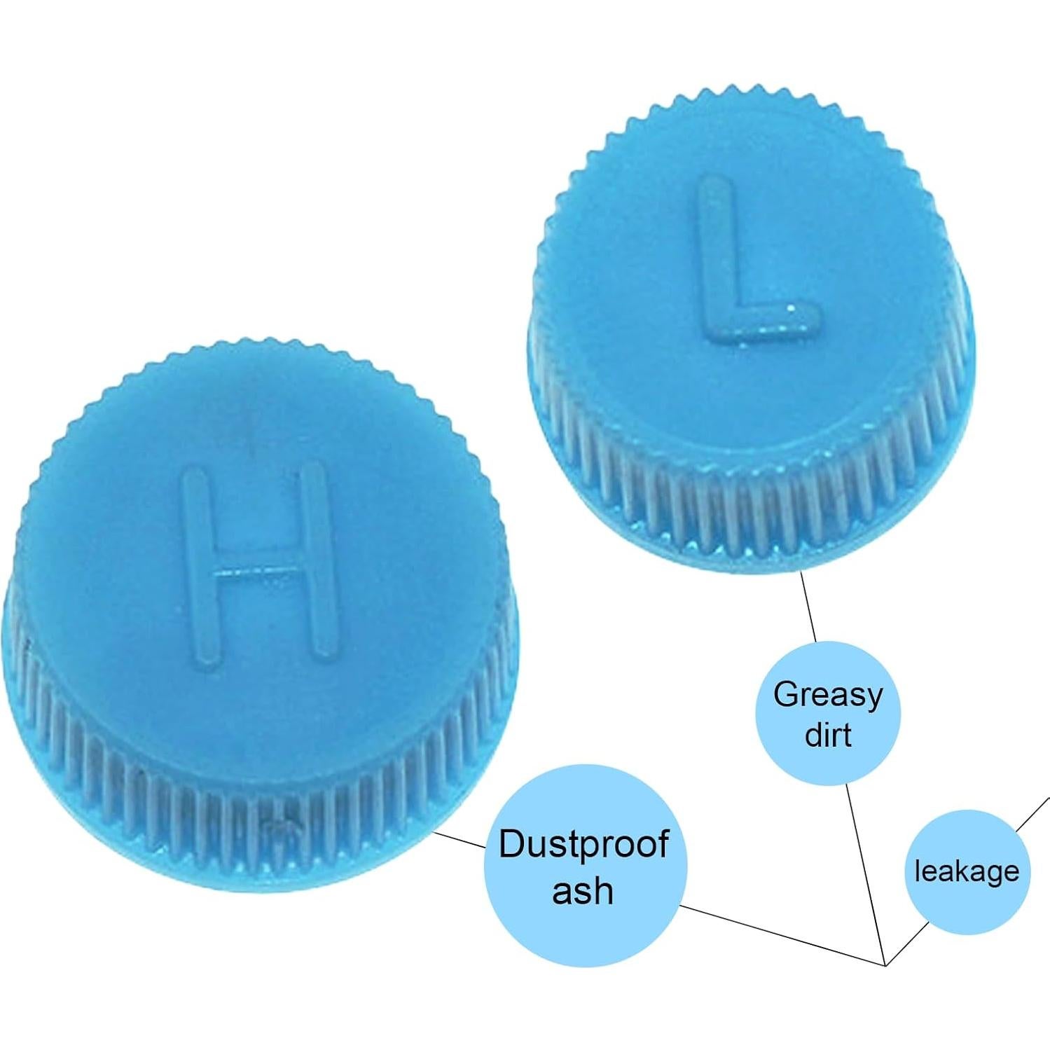 Blue Replacement Car A/C Valve Core Caps, Leakproof R134a Air Conditioning Repair System Charging Port Caps, High Low Pressure Valve Core Caps Seal Kit for Most Vehicles (4PCS)