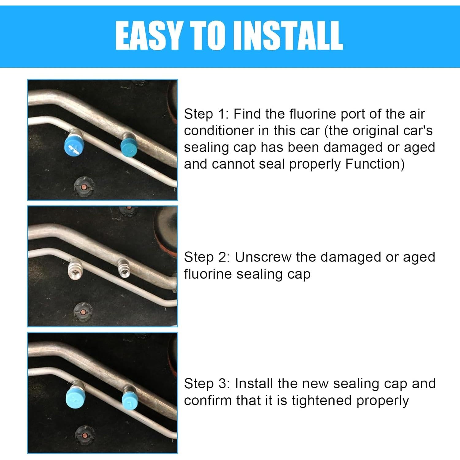 Blue Replacement Car A/C Valve Core Caps, Leakproof R134a Air Conditioning Repair System Charging Port Caps, High Low Pressure Valve Core Caps Seal Kit for Most Vehicles (4PCS)