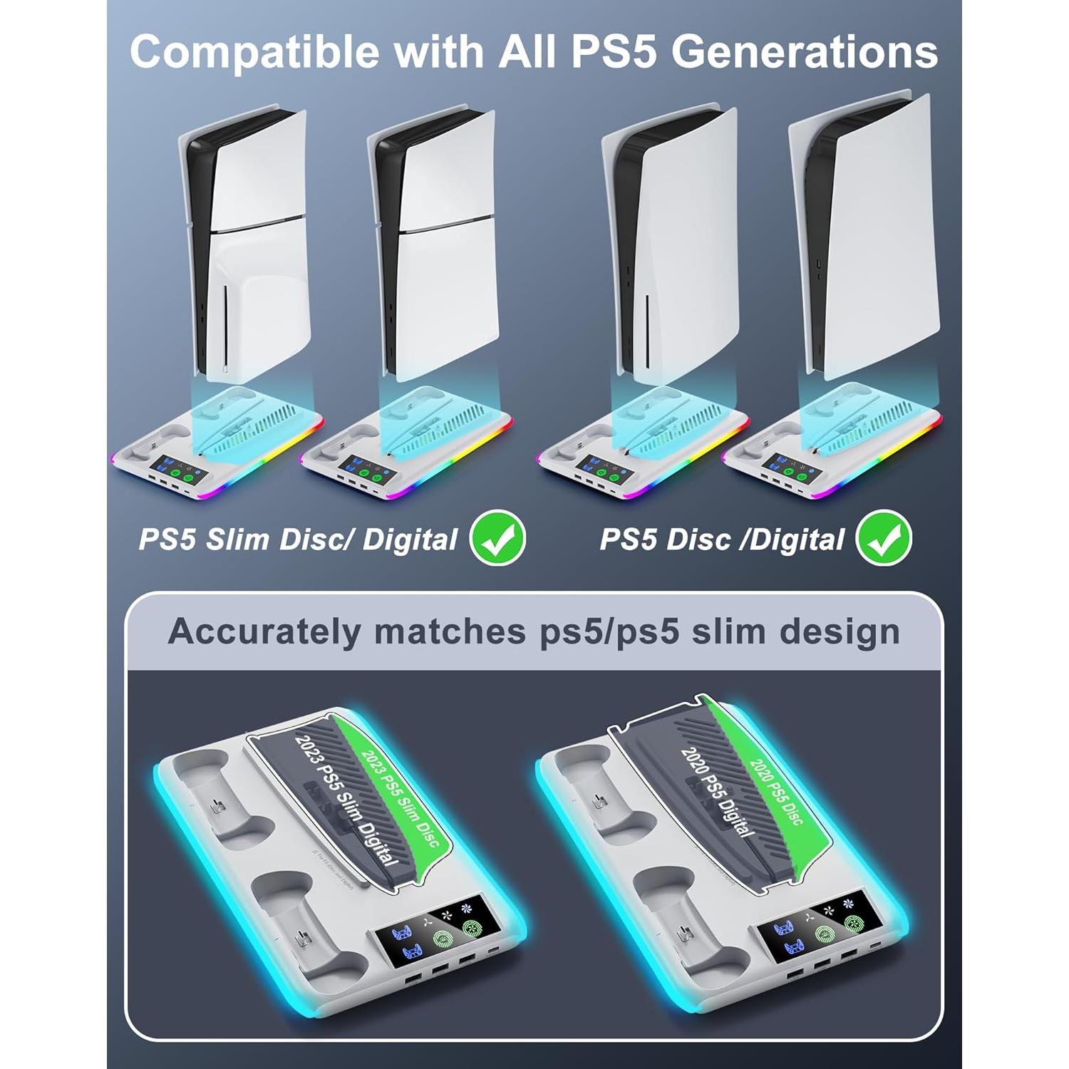 Cargador PS5 Honghao con Soporte y Ventilador Blanco