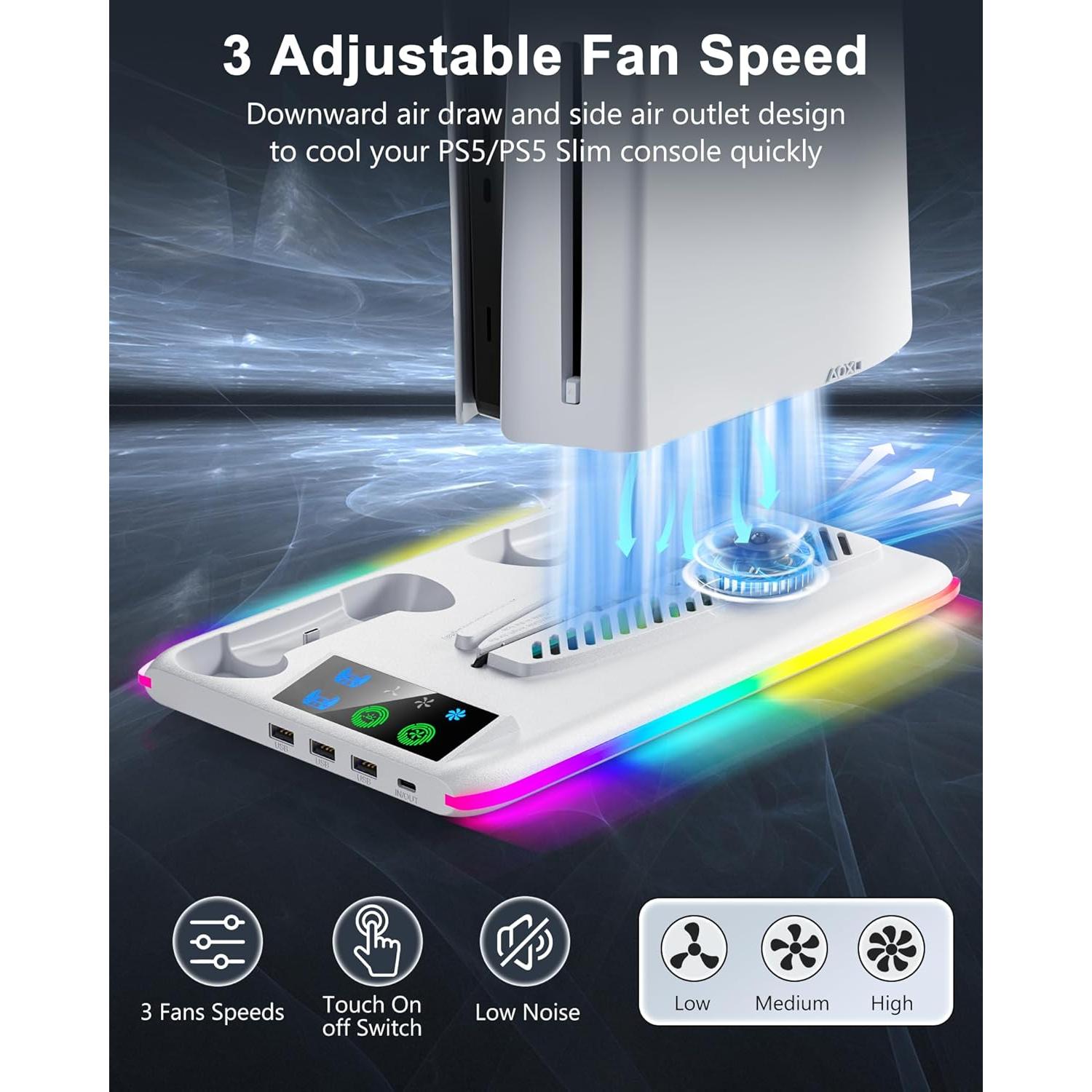 Cargador PS5 Honghao con Soporte y Ventilador Blanco