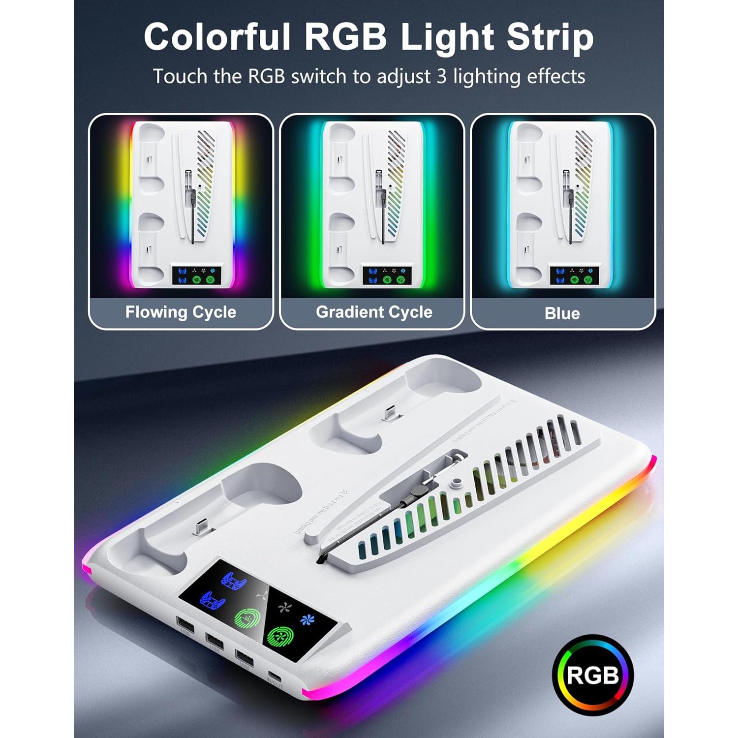 Cargador PS5 Honghao con Soporte y Ventilador Blanco