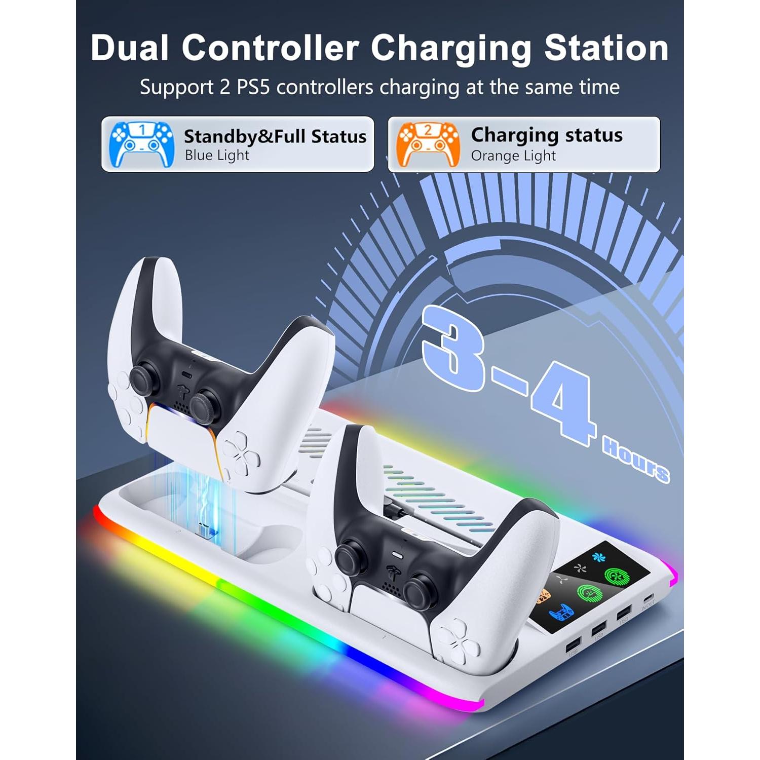 Cargador PS5 Honghao con Soporte y Ventilador Blanco