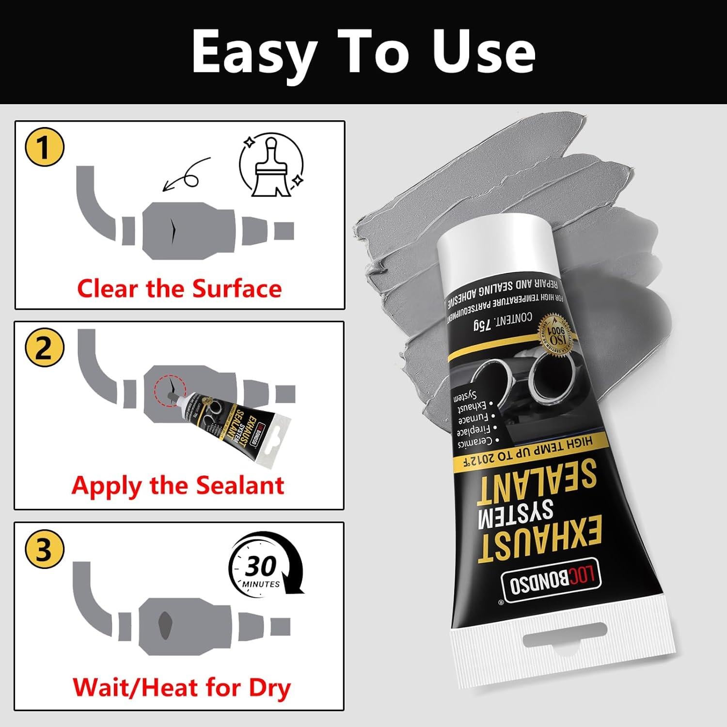 Sellador de Silenciador LOCBONDSO 2.6 oz Alta Temperatura