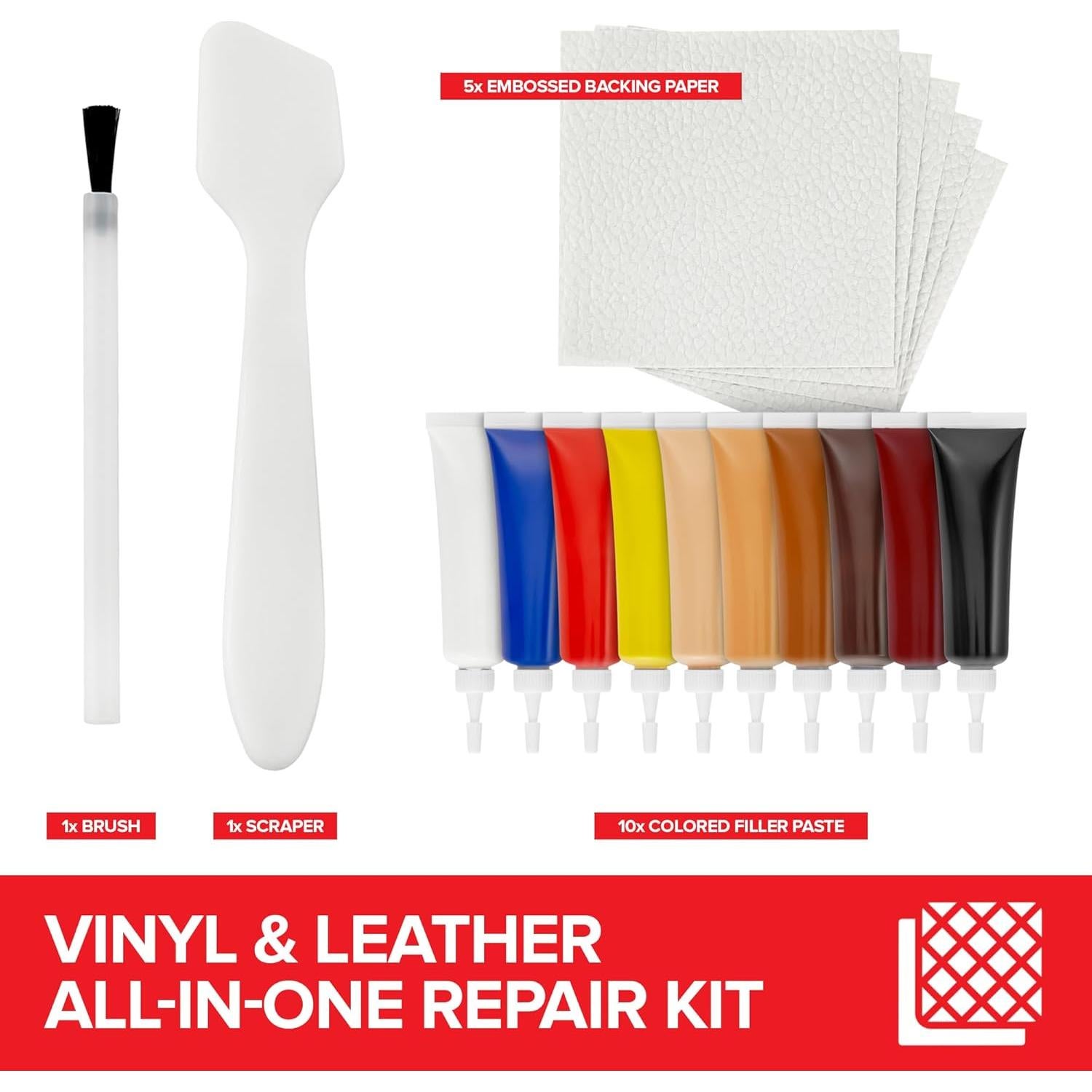 Kit de Reparación de Cuero y Vinilo Stock Your Home - 10 Tubos