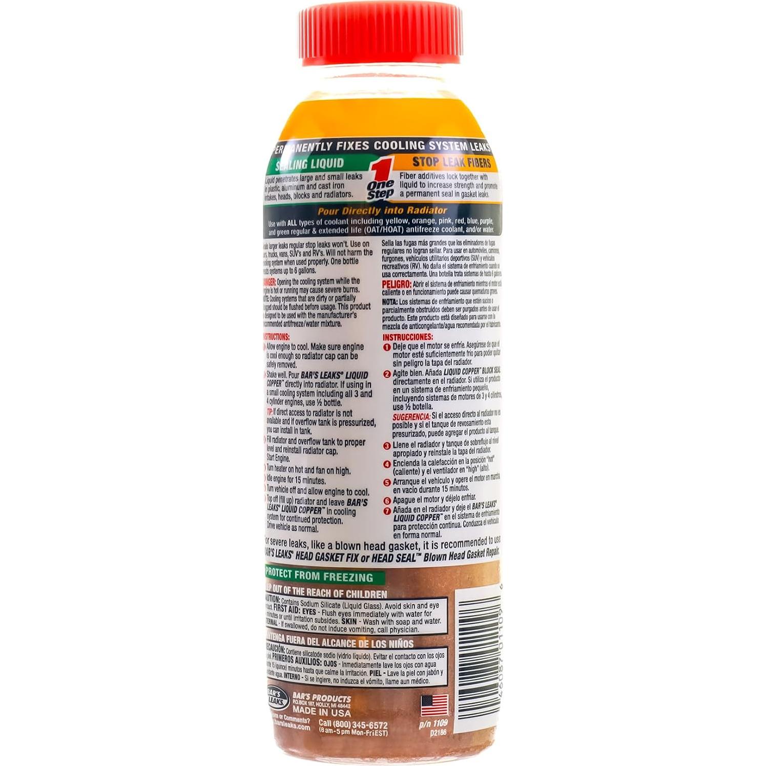 Sello de Bloque de Cobre Líquido Bar's Leaks 532 ml - Repara Fugas