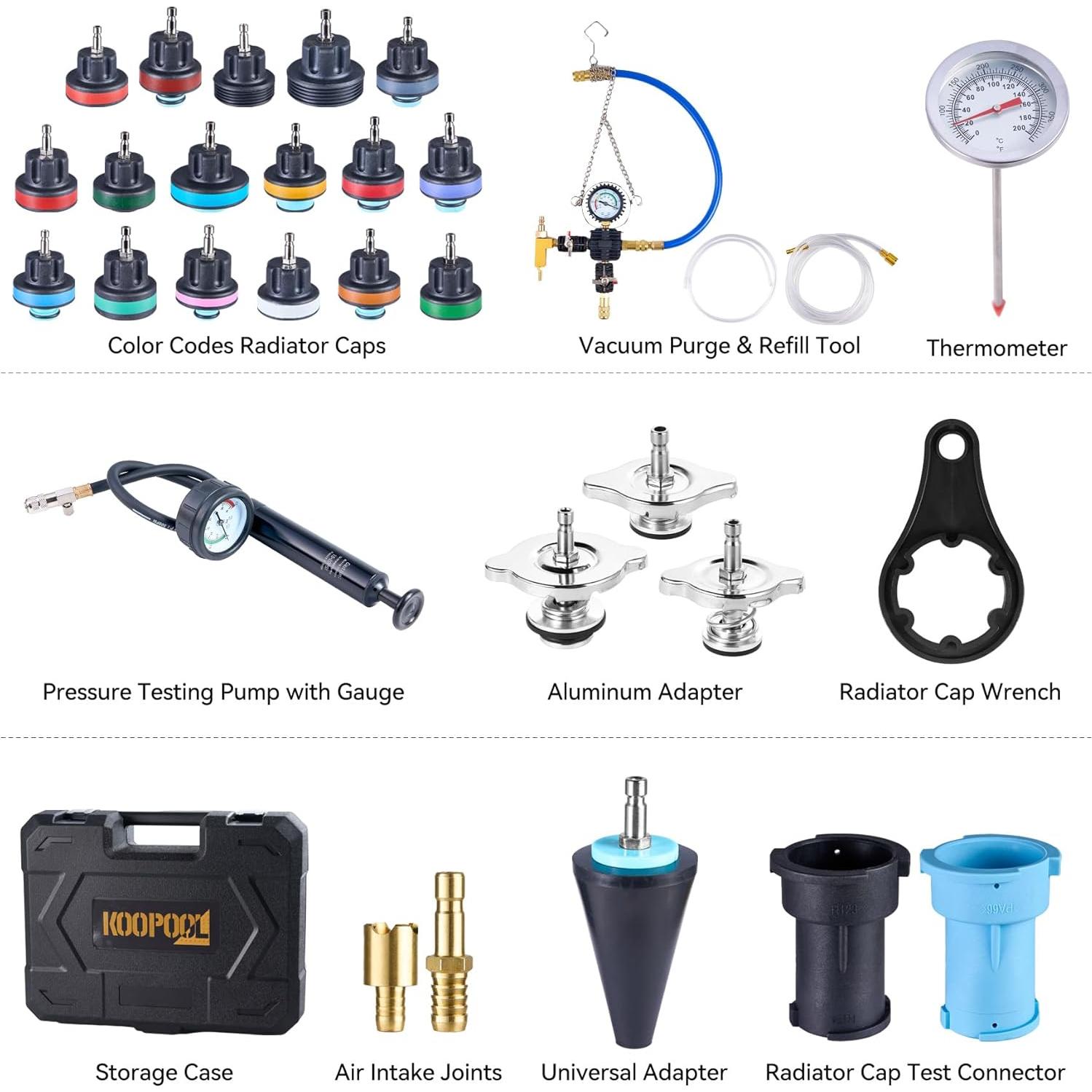 Kit de Prueba de Presión de Radiador KOOPOOL 30 Piezas