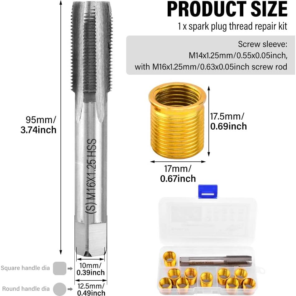Kit de Reparación de Roscas de Bujías NINEFOX M14x1.25 - 10 Piezas