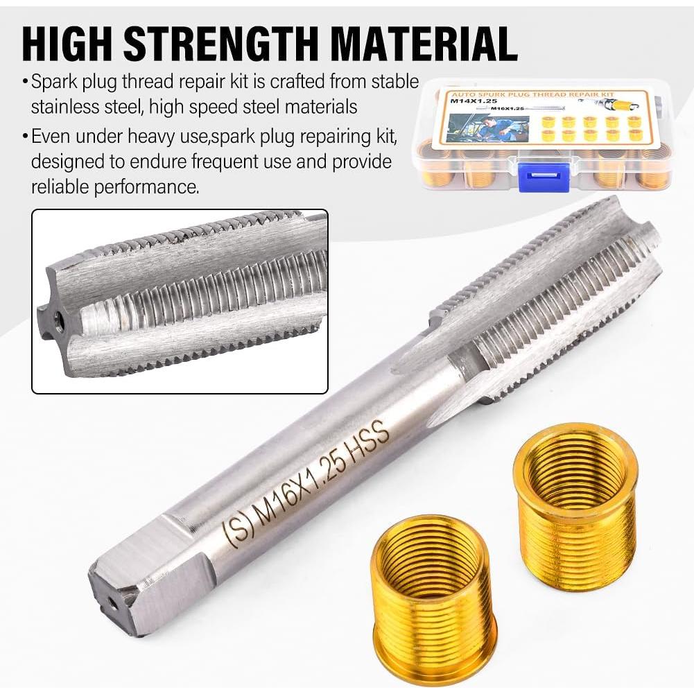 Kit de Reparación de Roscas de Bujías NINEFOX M14x1.25 - 10 Piezas