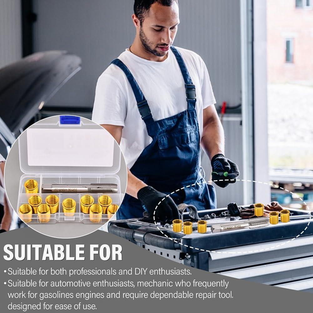 Kit de Reparación de Roscas de Bujías NINEFOX M14x1.25 - 10 Piezas