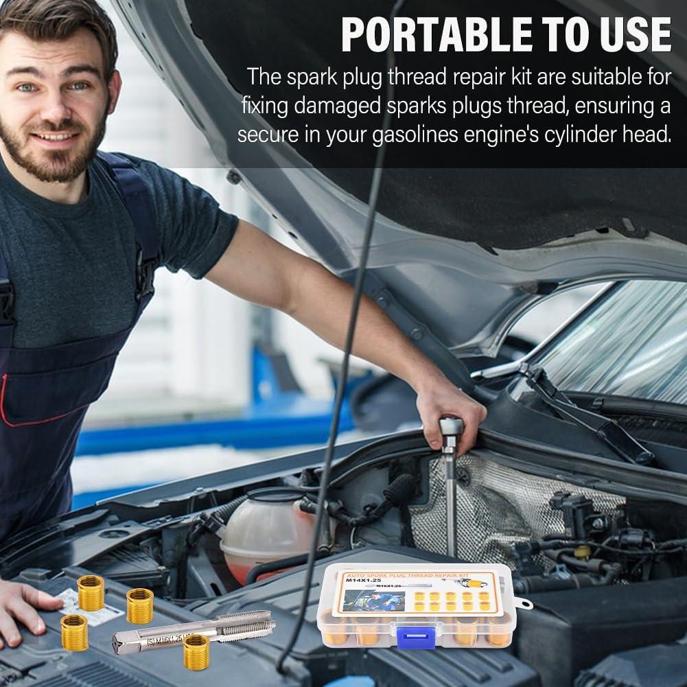 Kit de Reparación de Roscas de Bujías NINEFOX M14x1.25 - 10 Piezas