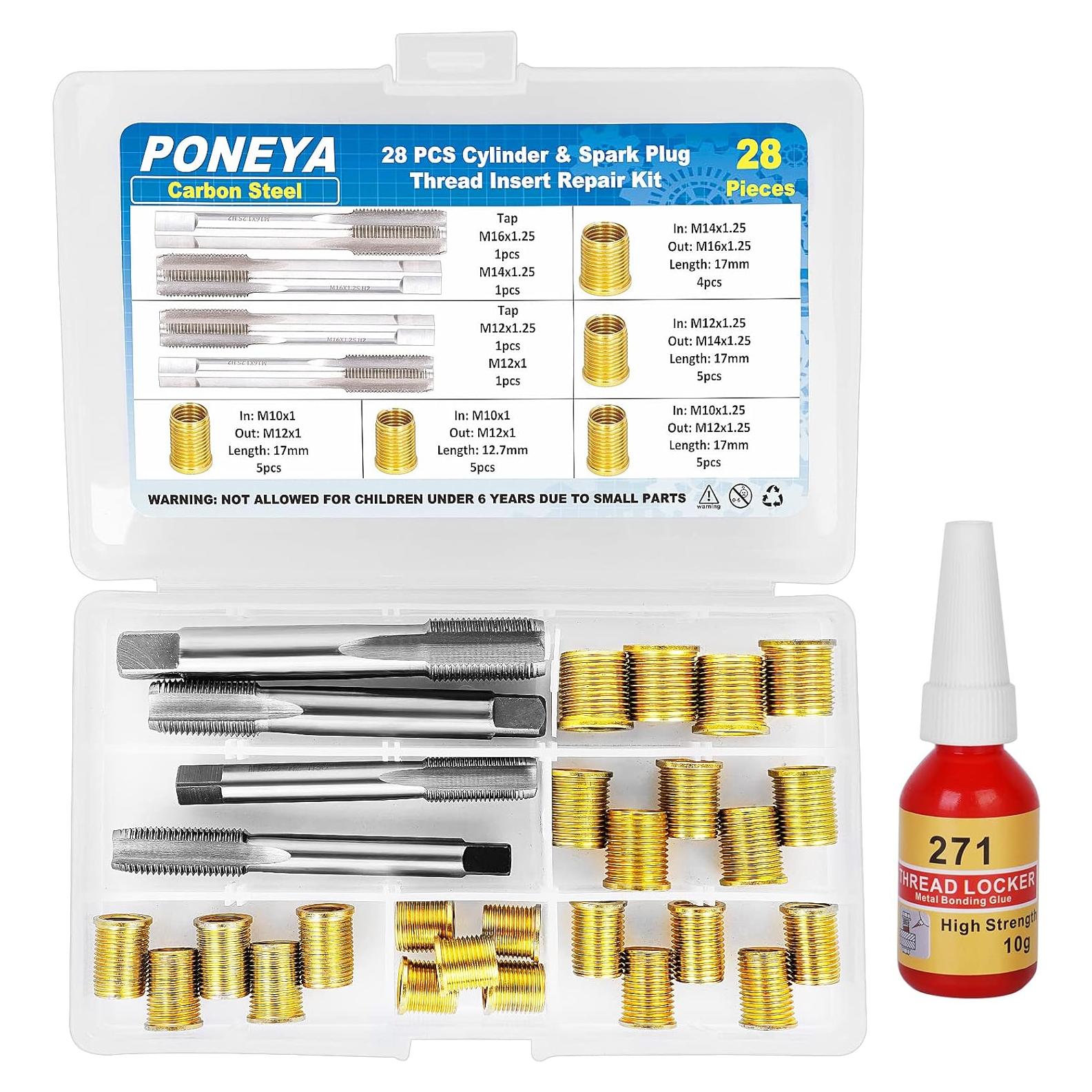 Kit de Reparación de Roscas de Bujías PONEYA 28 Piezas