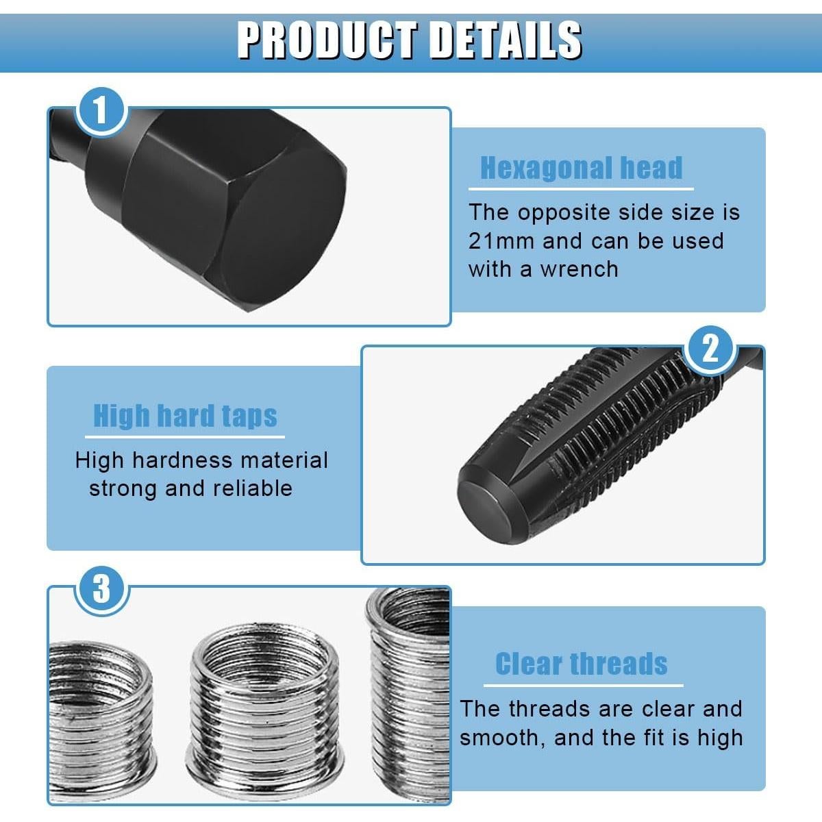 Kit de reparación de roscas de bujía GAOLAOSY M14 4 insertos