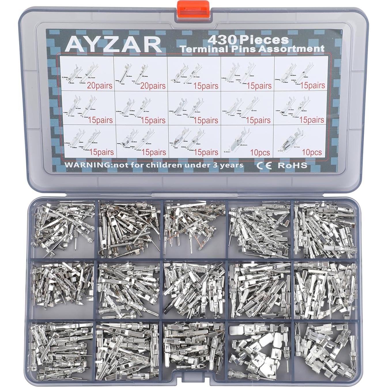 Kit de Terminales Eléctricos Automotrices AYZAR 430 Pcs 28 Tipos