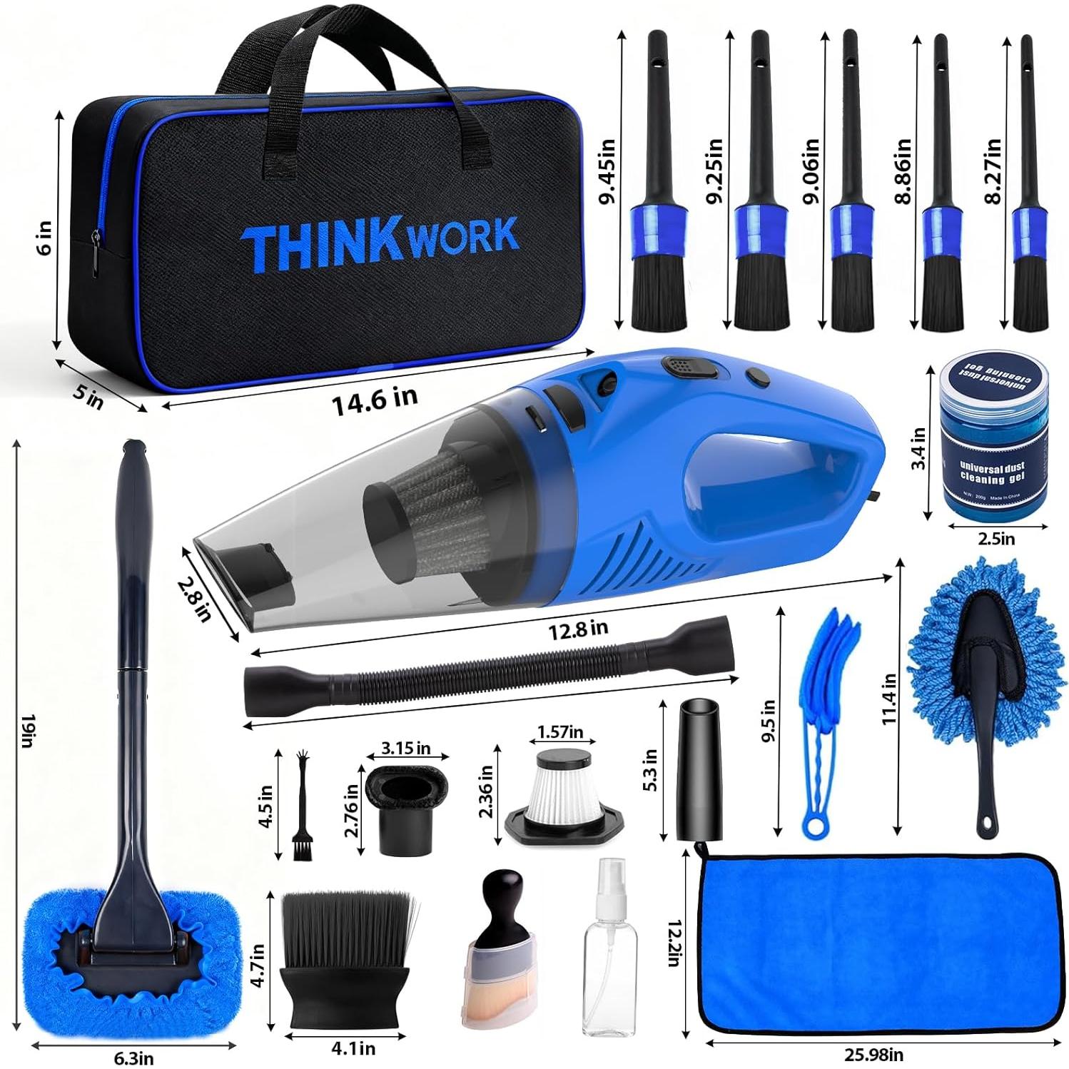Kit de Limpieza de Coche Thinkwork W6288 16 Piezas con Aspiradora