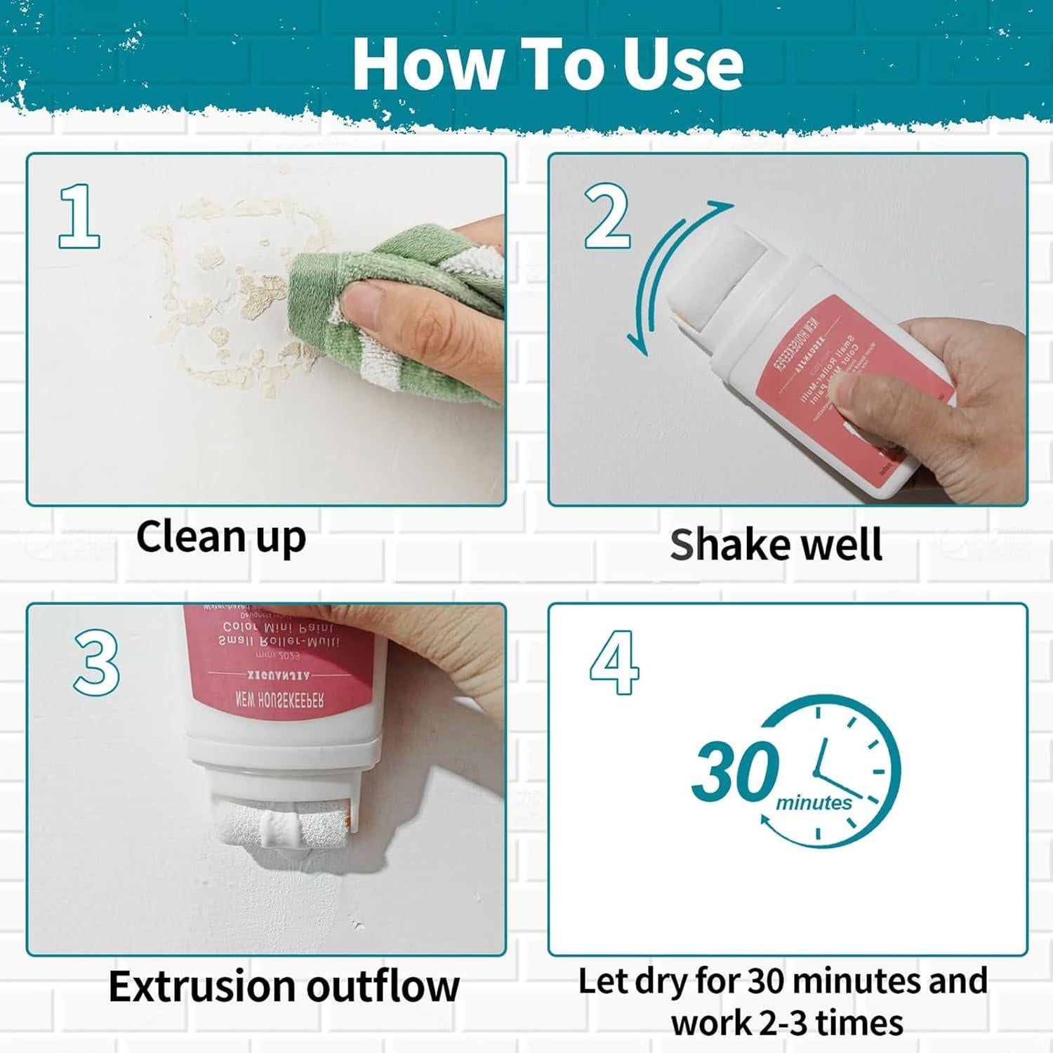 Kit de Reparación de Paredes AUOMLVH con Rodillo 100 ml Blanco