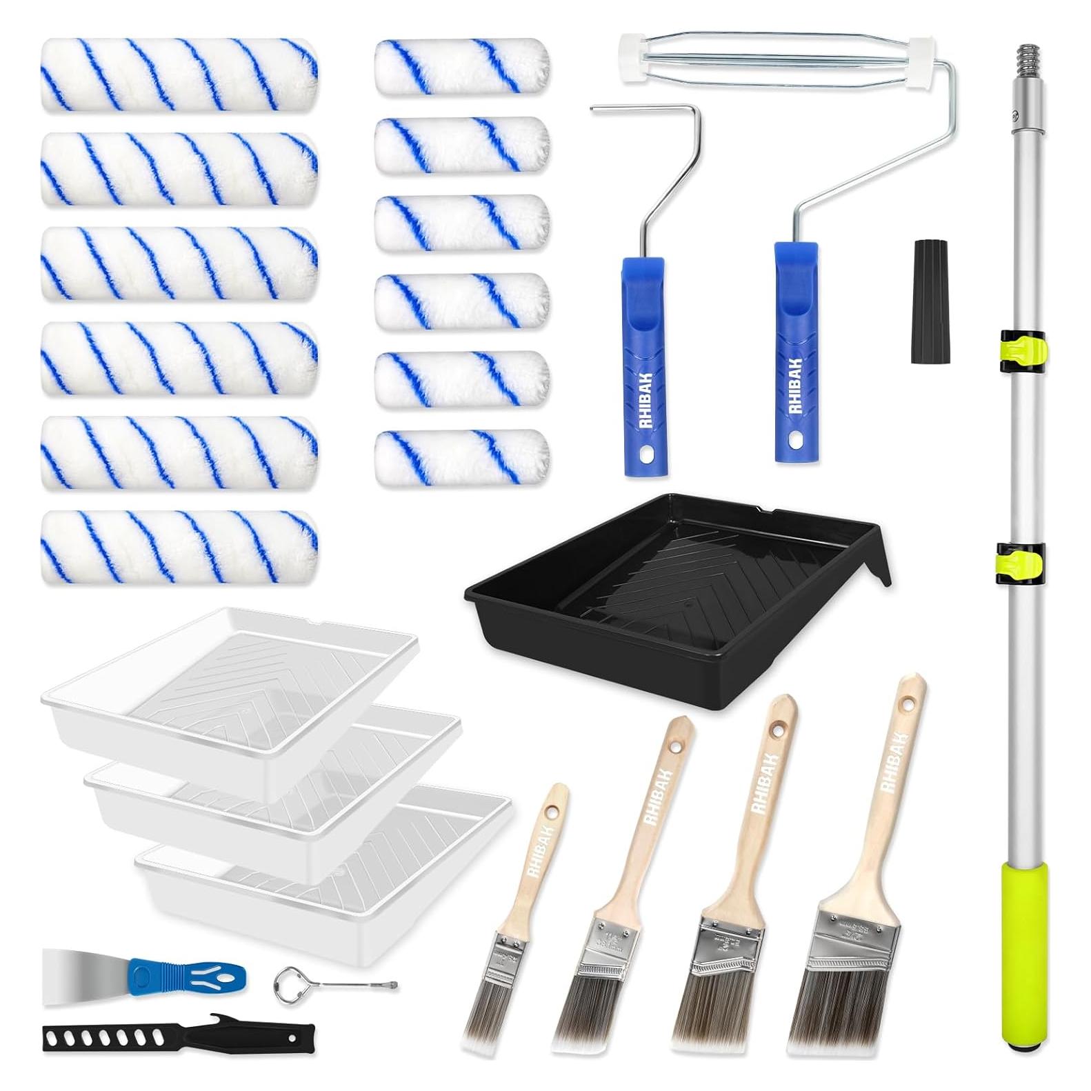Kit de Rodillo de Pintura Rhibak 27 Piezas con Poste Extensible