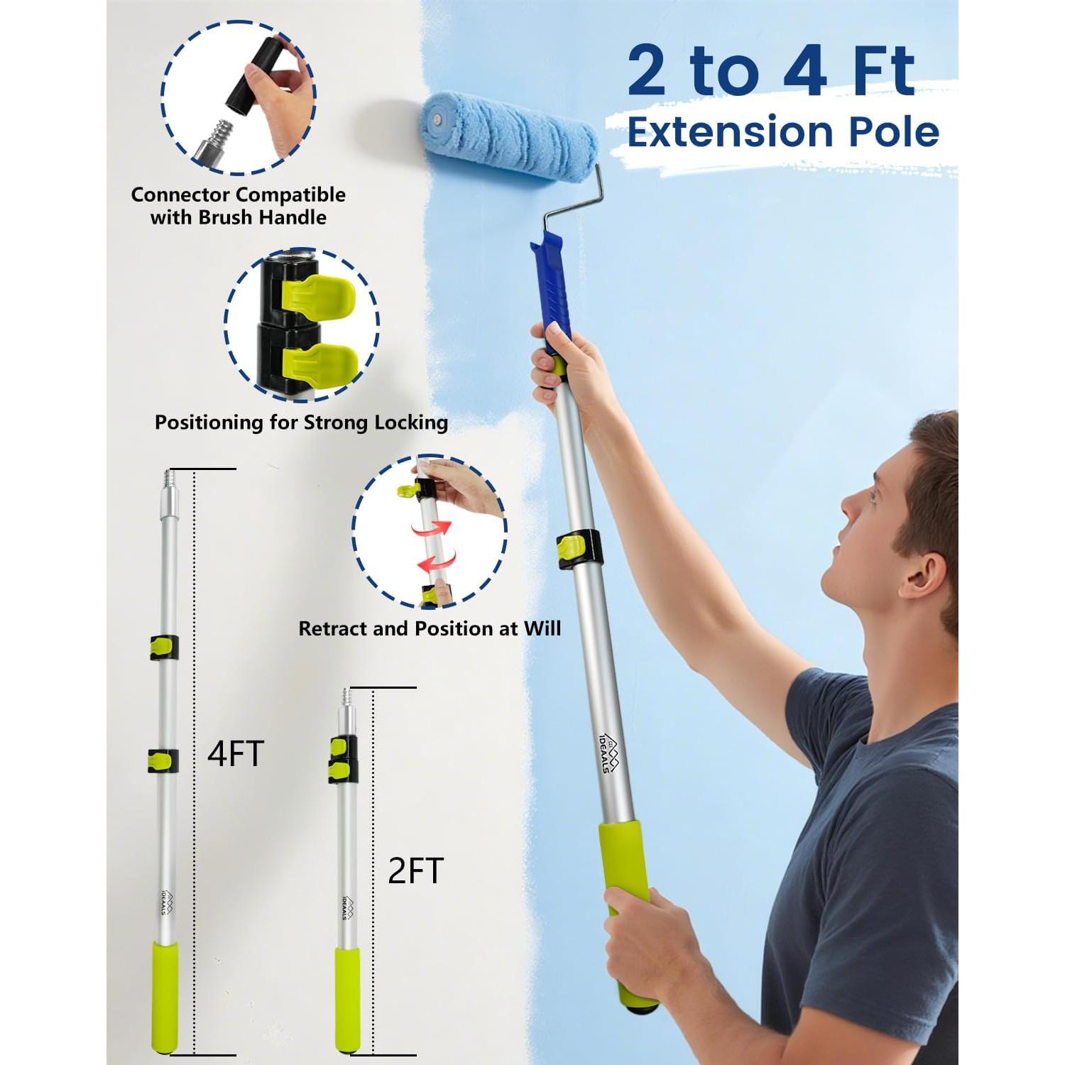 Kit de Rodillos de Pintura 32PCS IDEAALS con Palo Extensible