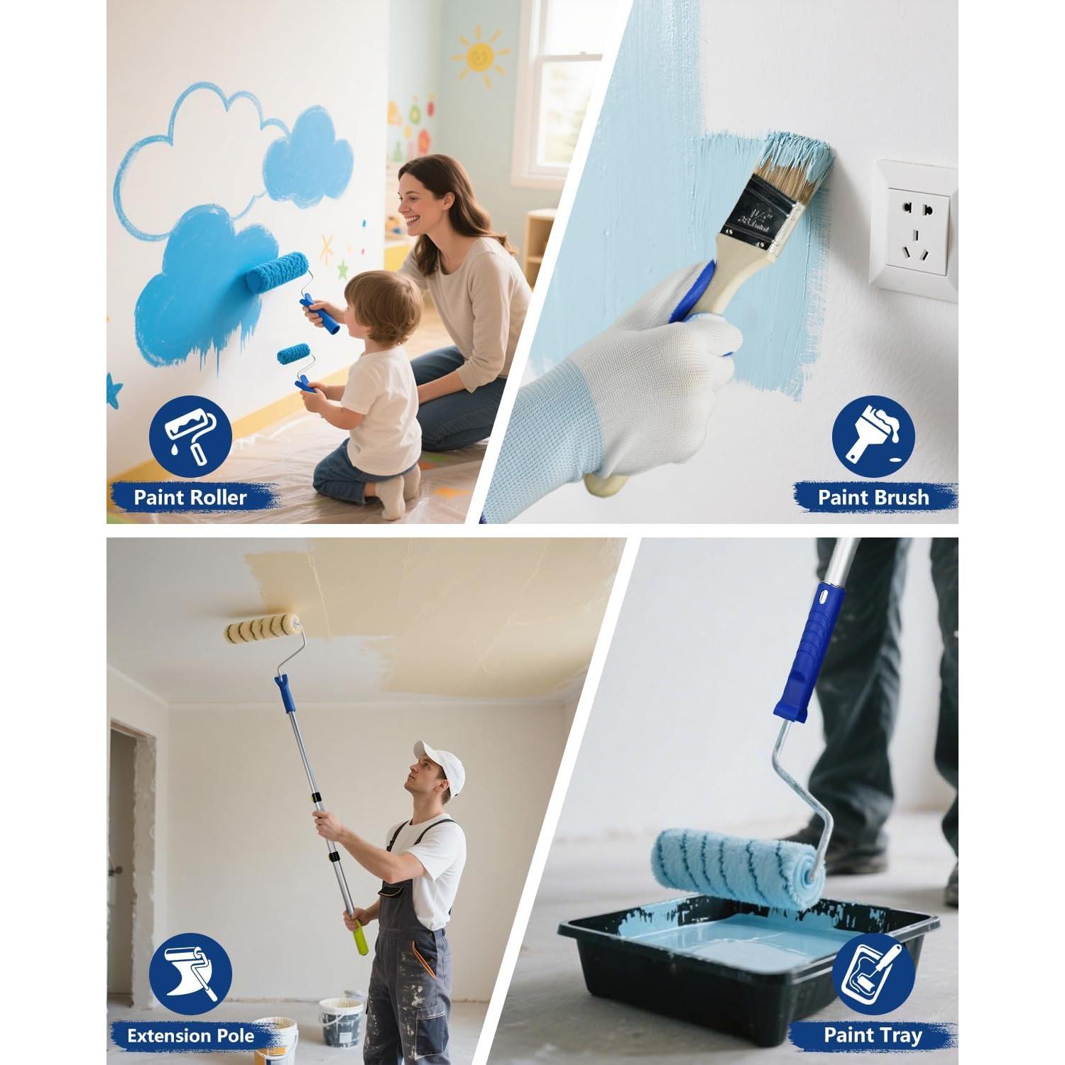 Kit de Rodillos de Pintura 32PCS IDEAALS con Palo Extensible