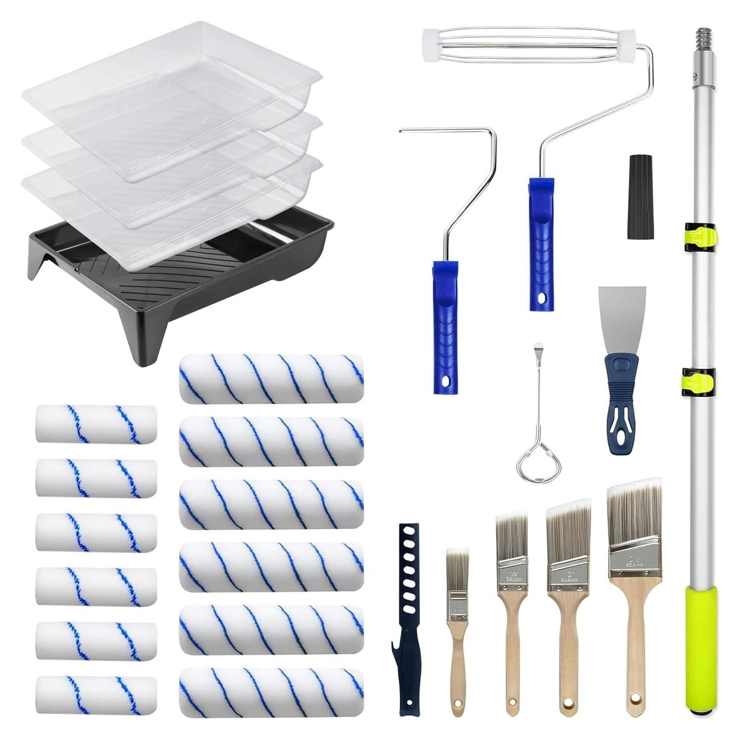 Kit de Pintura Profesional HJW 27 Piezas con Rodillos 4" y 9"