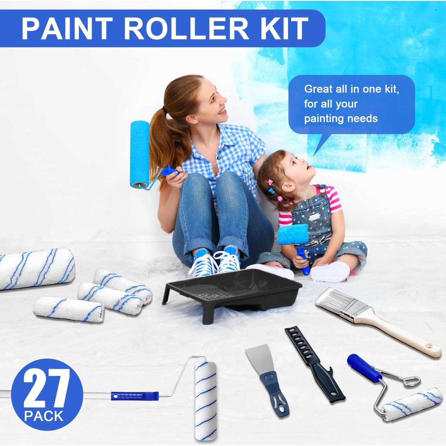 Kit de Pintura Profesional HJW 27 Piezas con Rodillos 4" y 9"