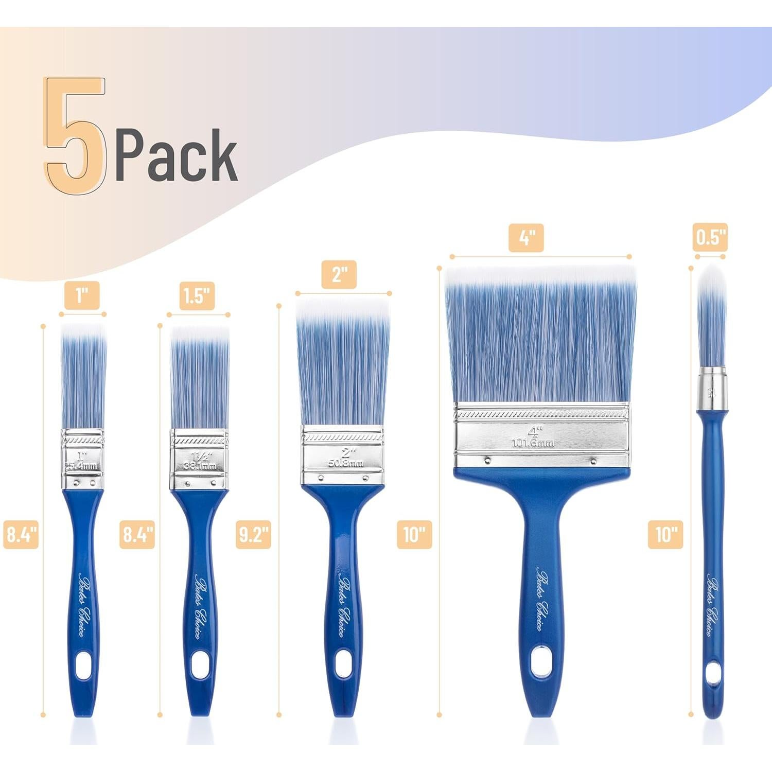 Juego de Brochas de Pintura Bates Choice - 5 Tamaños Ergonómicos