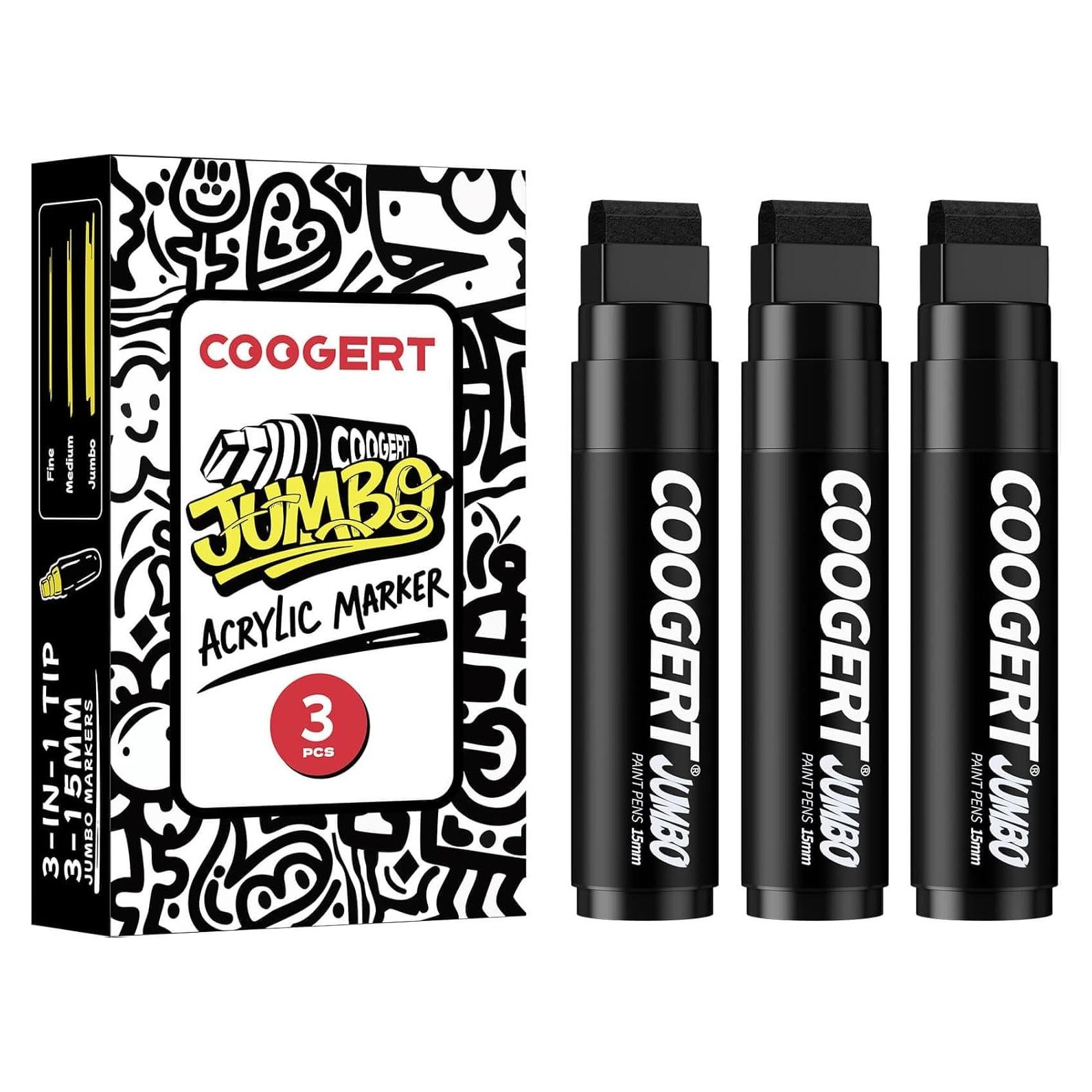 Marcadores de Póster Jumbo Coogert 15MM Negros 3 Pcs