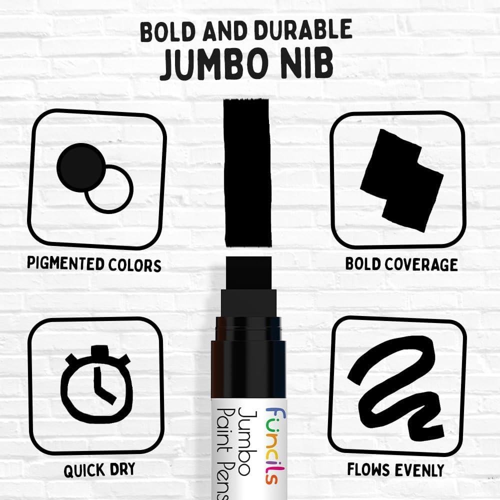 4 Marcadores de Póster Jumbo Funcils 15mm Negros para Madera y Vidrio
