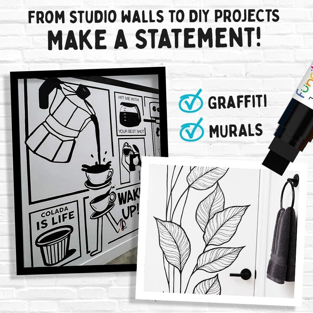 4 Marcadores de Póster Jumbo Funcils 15mm Negros para Madera y Vidrio