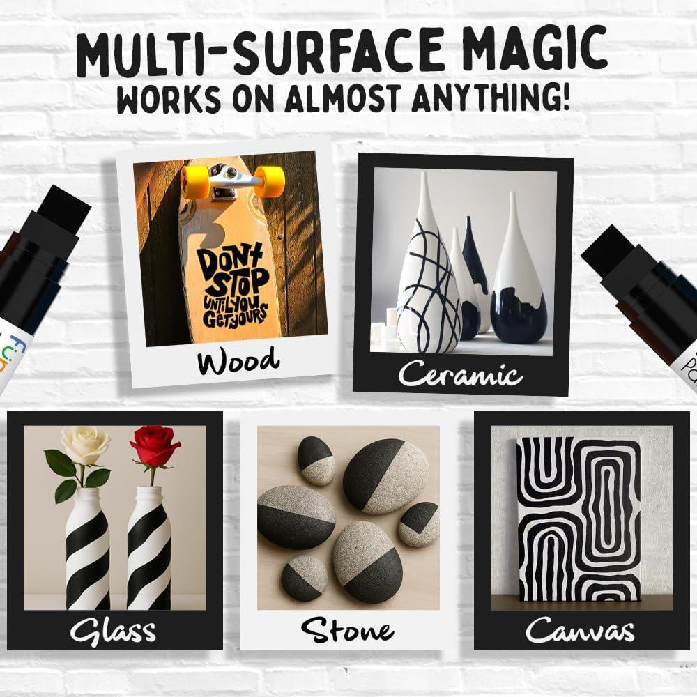 4 Marcadores de Póster Jumbo Funcils 15mm Negros para Madera y Vidrio