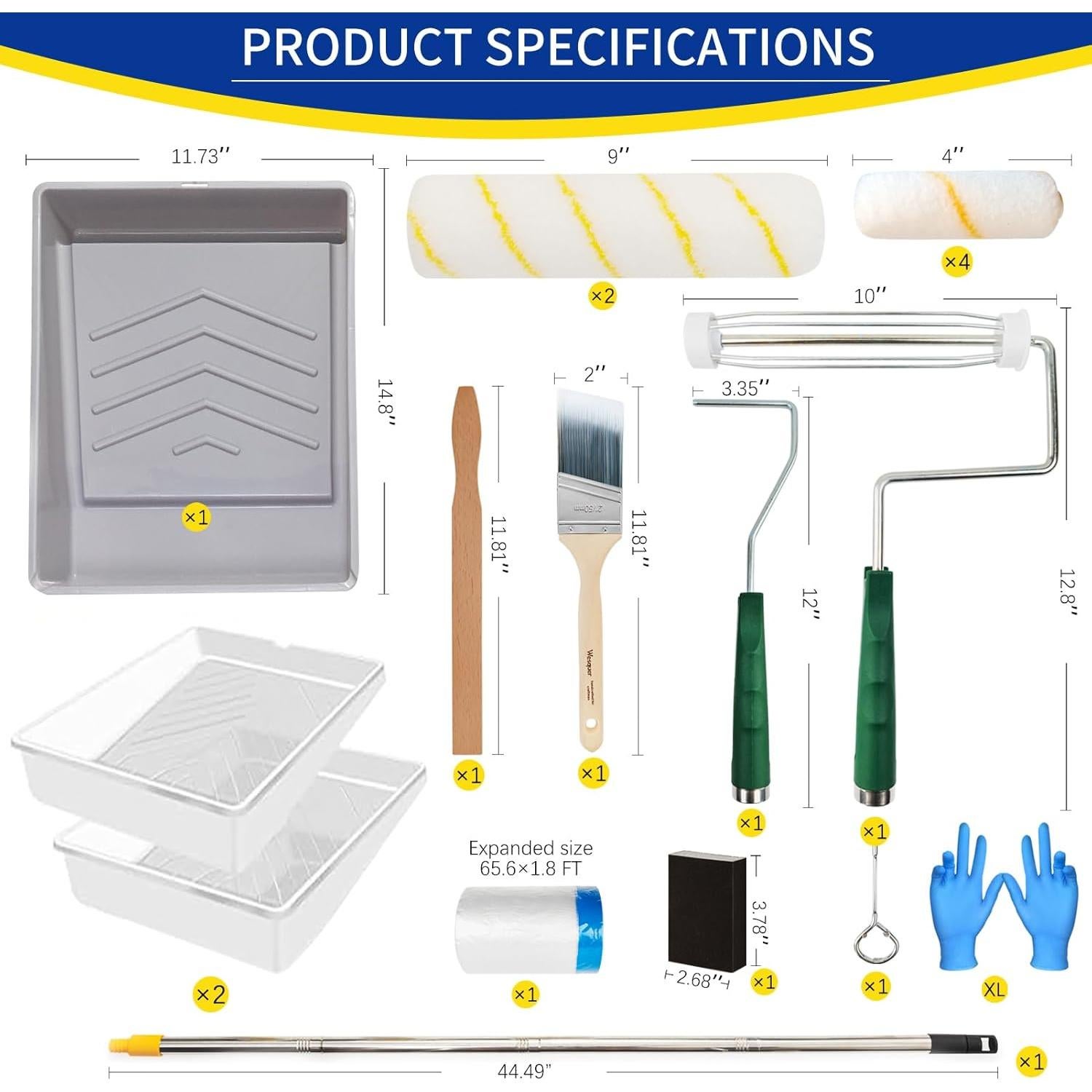Kit de Rodillos de Pintura Wesquer 18 Piezas con Mango Extensible
