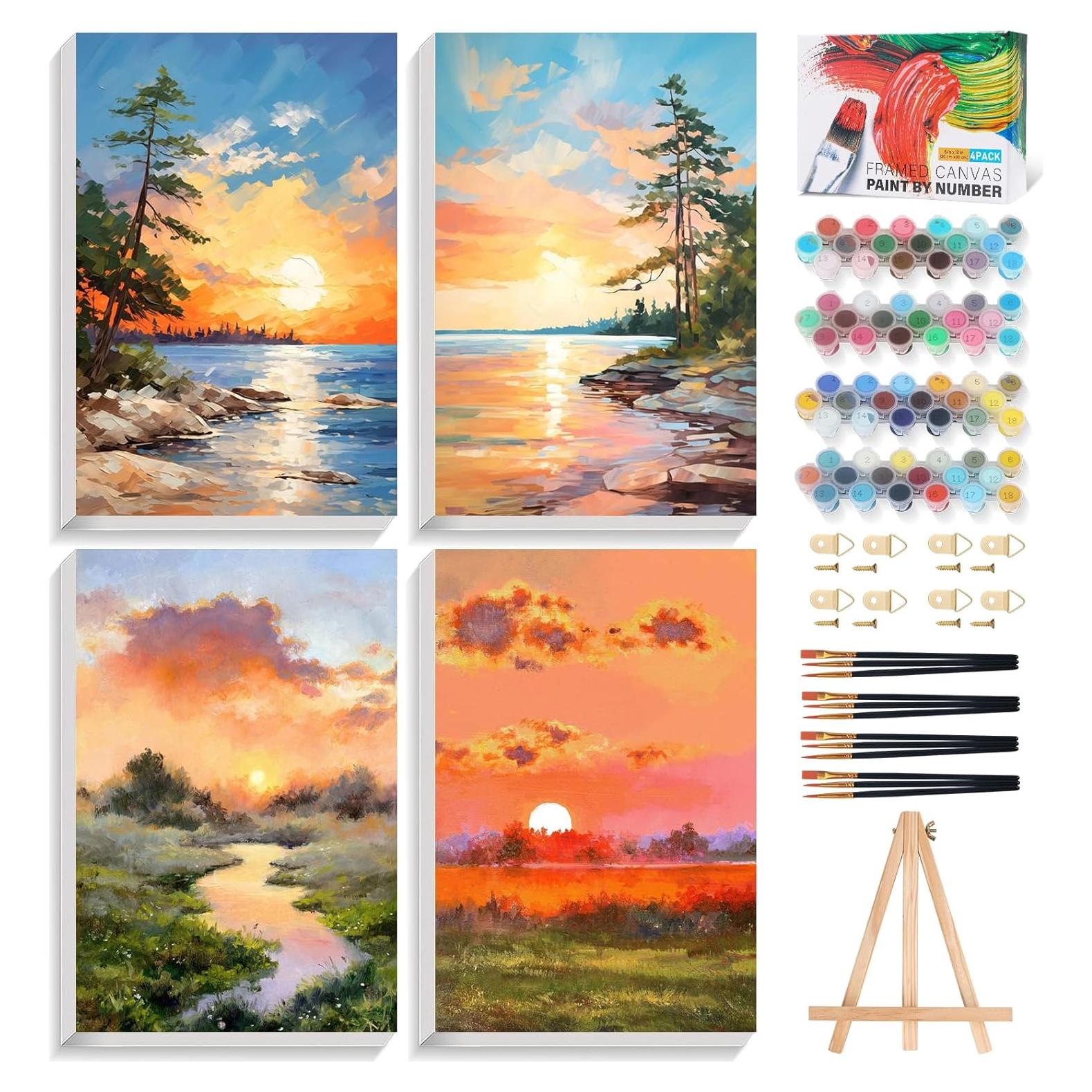 Kit de Pintura por Números Fountor 4 Paquetes Adultos 20x30 cm