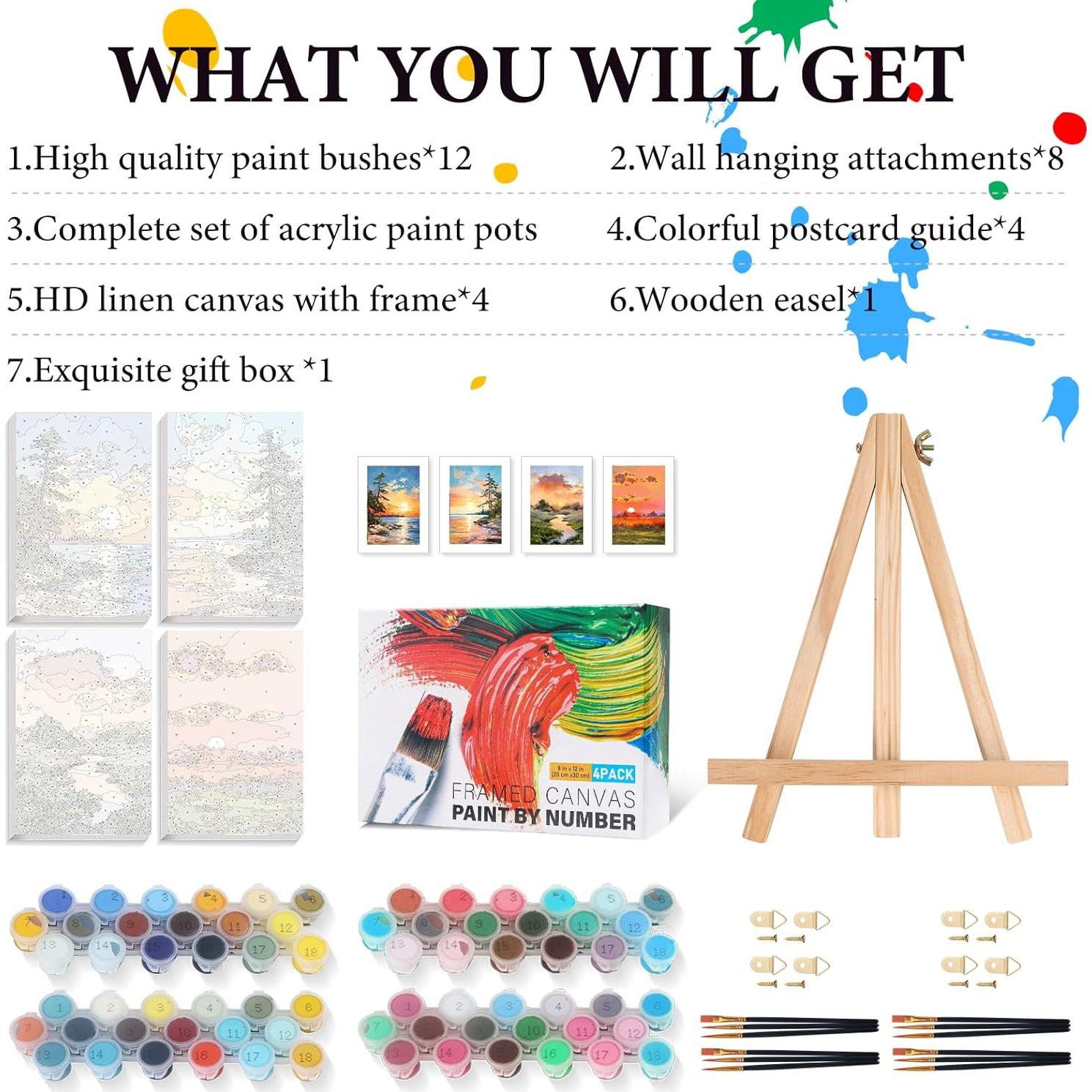 Kit de Pintura por Números Fountor 4 Paquetes Adultos 20x30 cm