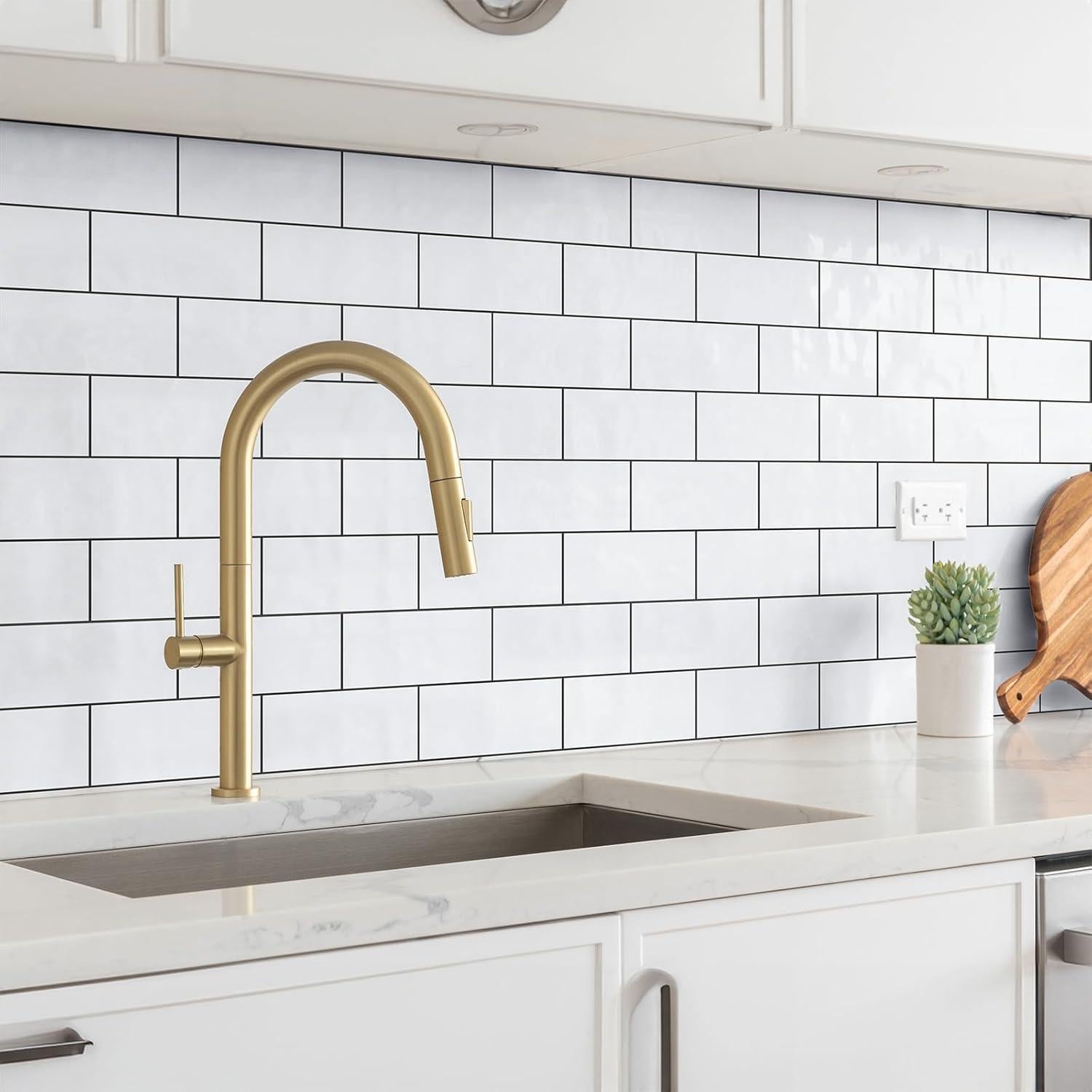 100 Azulejos Autoadhesivos StyloVue 15.24x7.62 cm Blanco Brillante