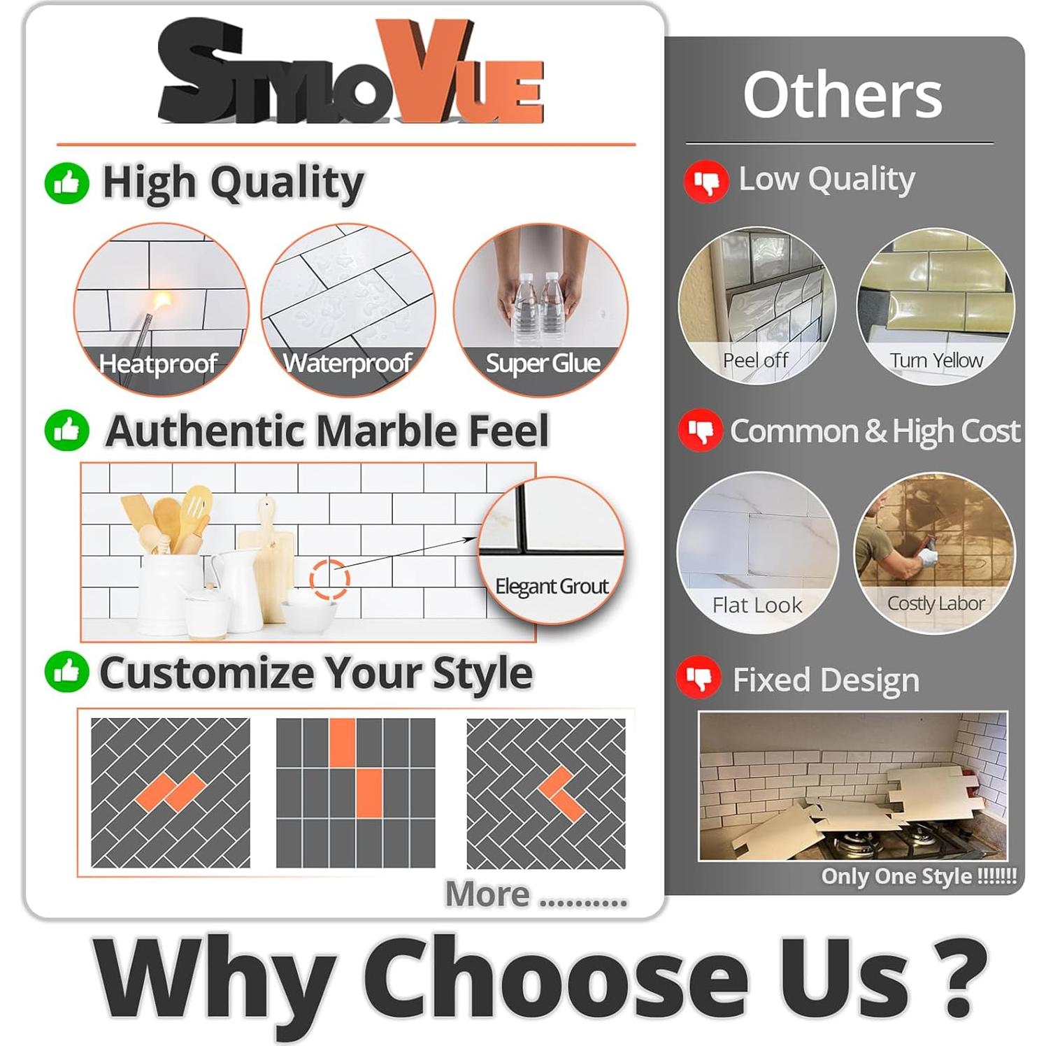 100 Azulejos Autoadhesivos StyloVue 15.24x7.62 cm Blanco Brillante