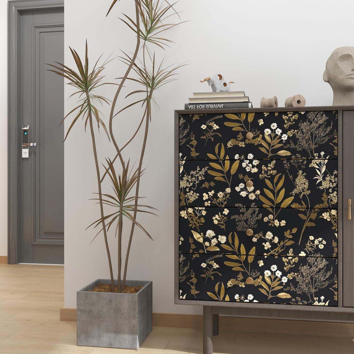 Papel Tapiz Autoadhesivo Floral Negro Laatse 44.5 cm x 1000.2 cm