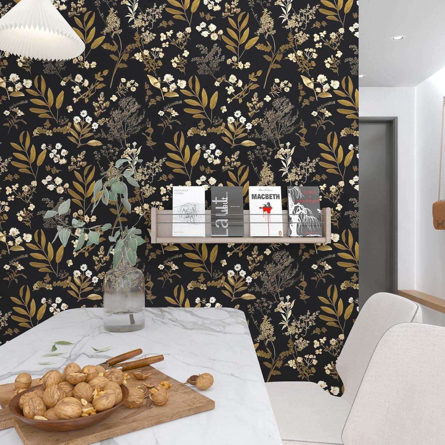 Papel Tapiz Autoadhesivo Floral Negro Laatse 44.5 cm x 1000.2 cm