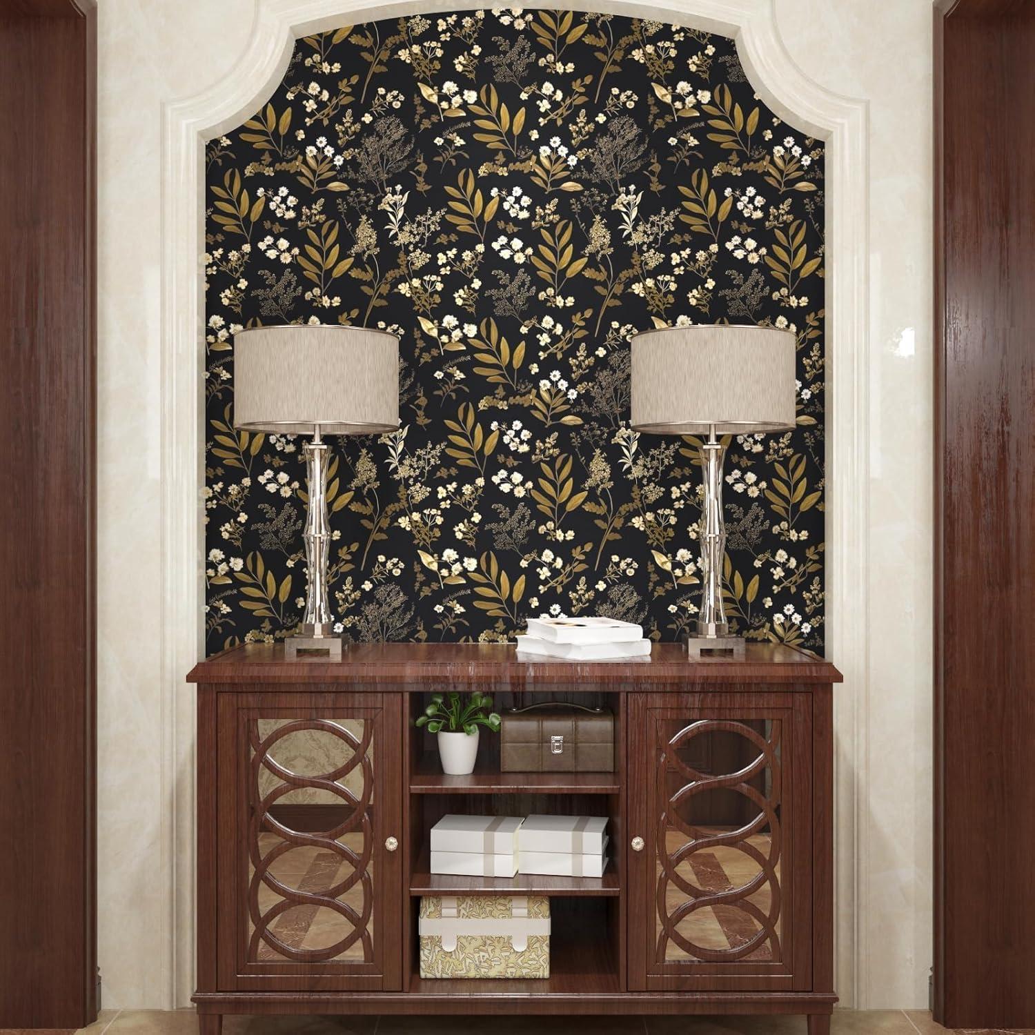 Papel Tapiz Autoadhesivo Floral Negro Laatse 44.5 cm x 1000.2 cm