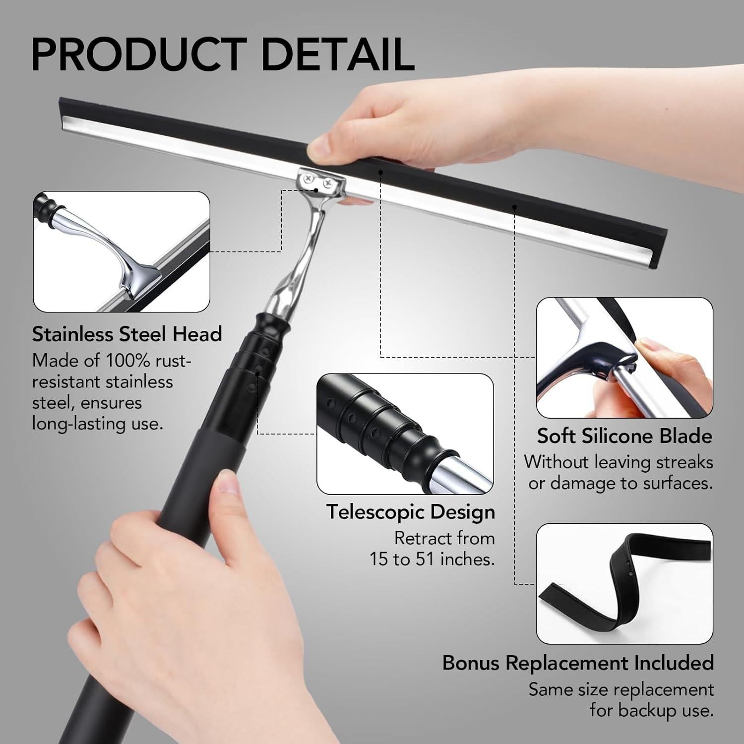 Limpiador Telescópico Rakovar para Ducha y Ventanas 38-130 cm