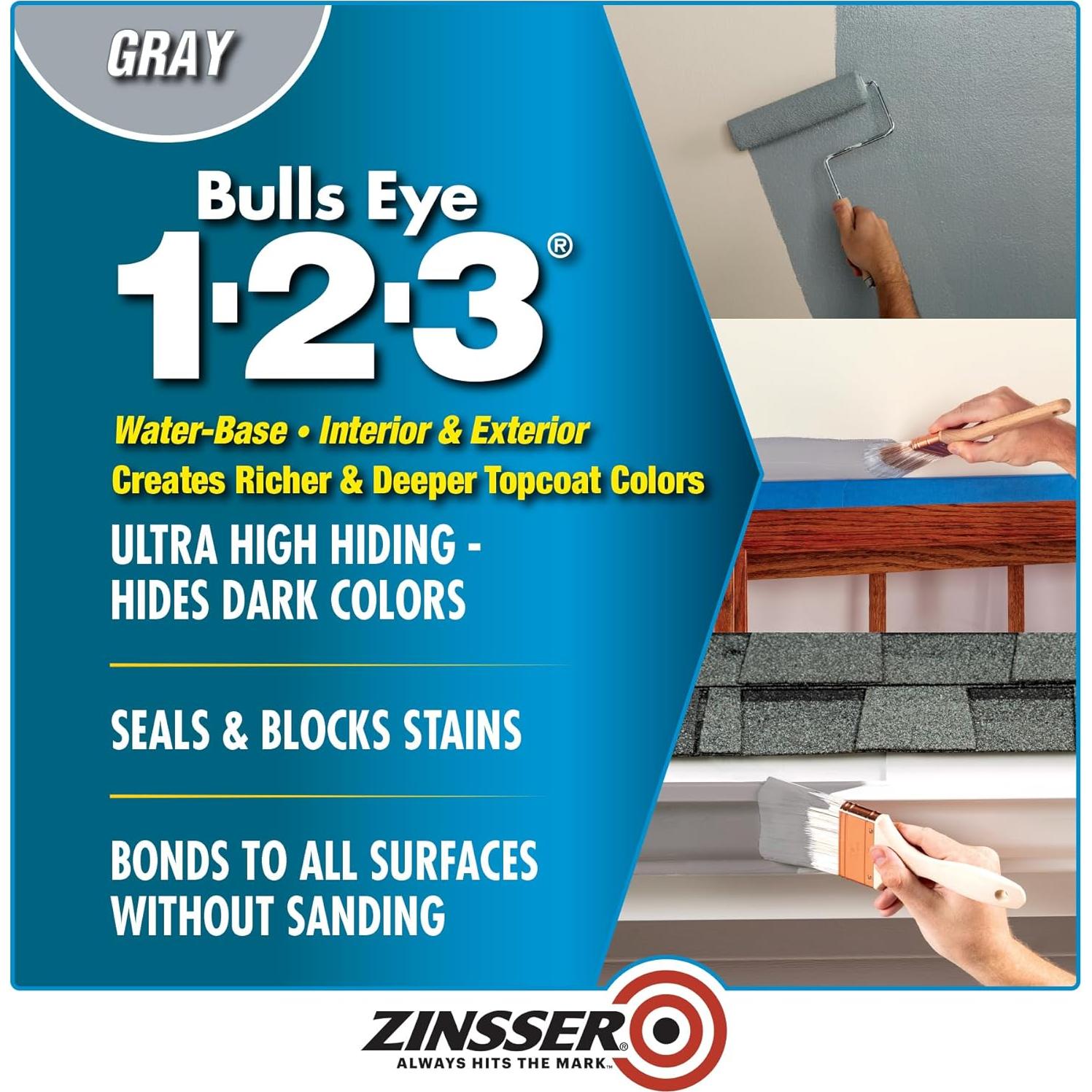 Imprimador Zinsser Bulls Eye 1-2-3 Gris 1 Cuarto 9.29 m²
