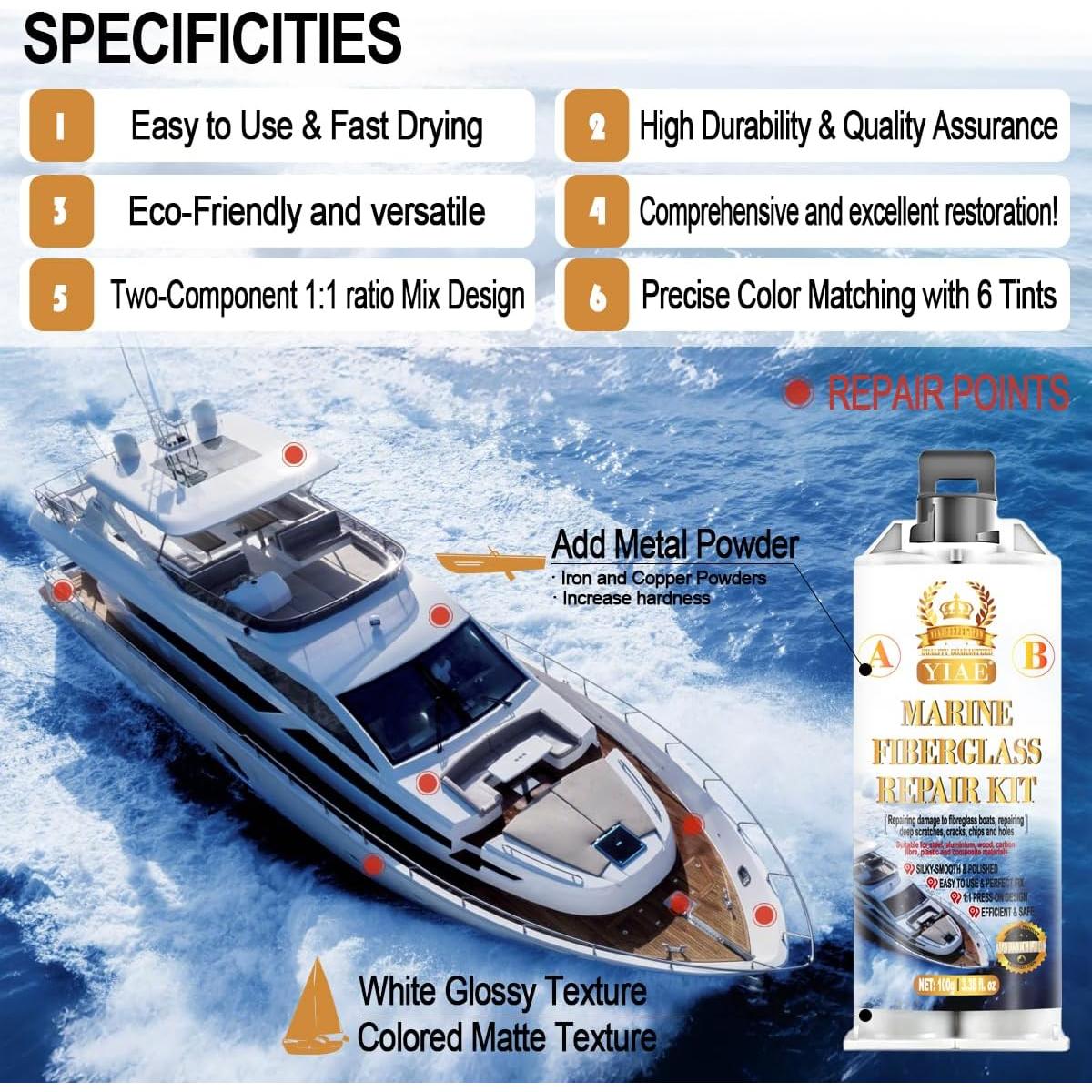 Kit de Reparación de Fibra de Vidrio YIAE 200g - Gel Coat Marino