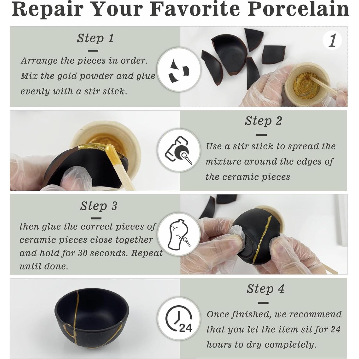 Kit de Reparación Kintsugi 1DFAUL con Pegamento Bio Oro