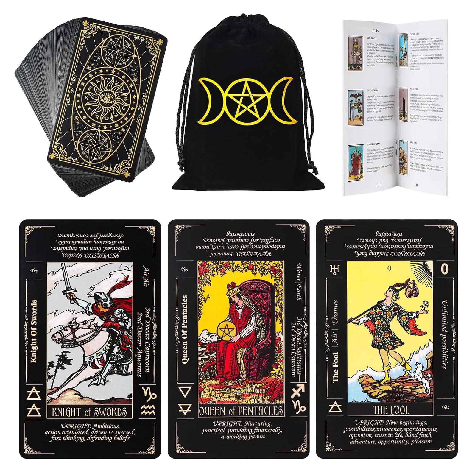 Juego de Cartas de Tarot Fofeadm con Libro Guía y Bolsa, 78 Cartas