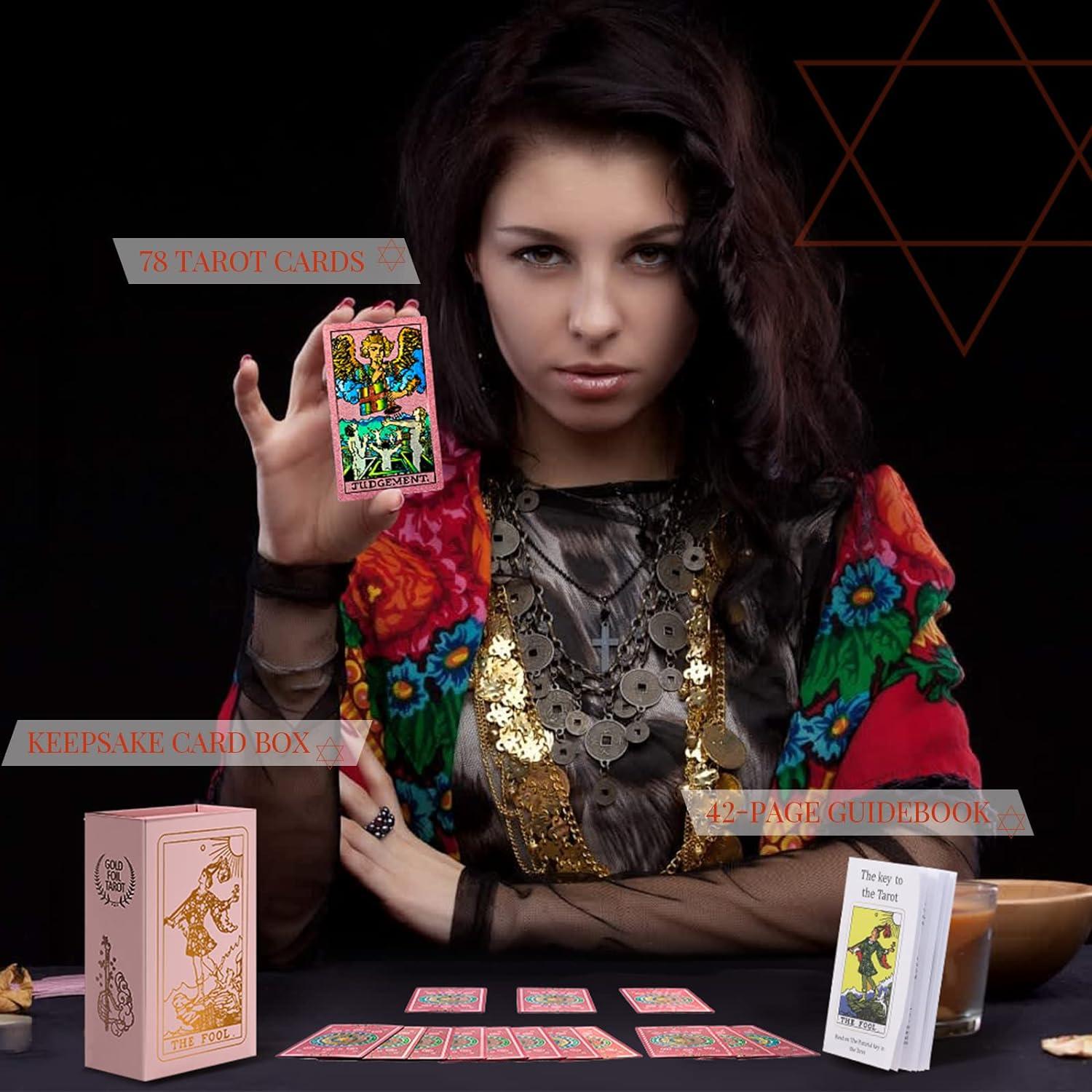 Cartas de Tarot Rosadas con Libro Guía - Rider Waite 78 Piezas