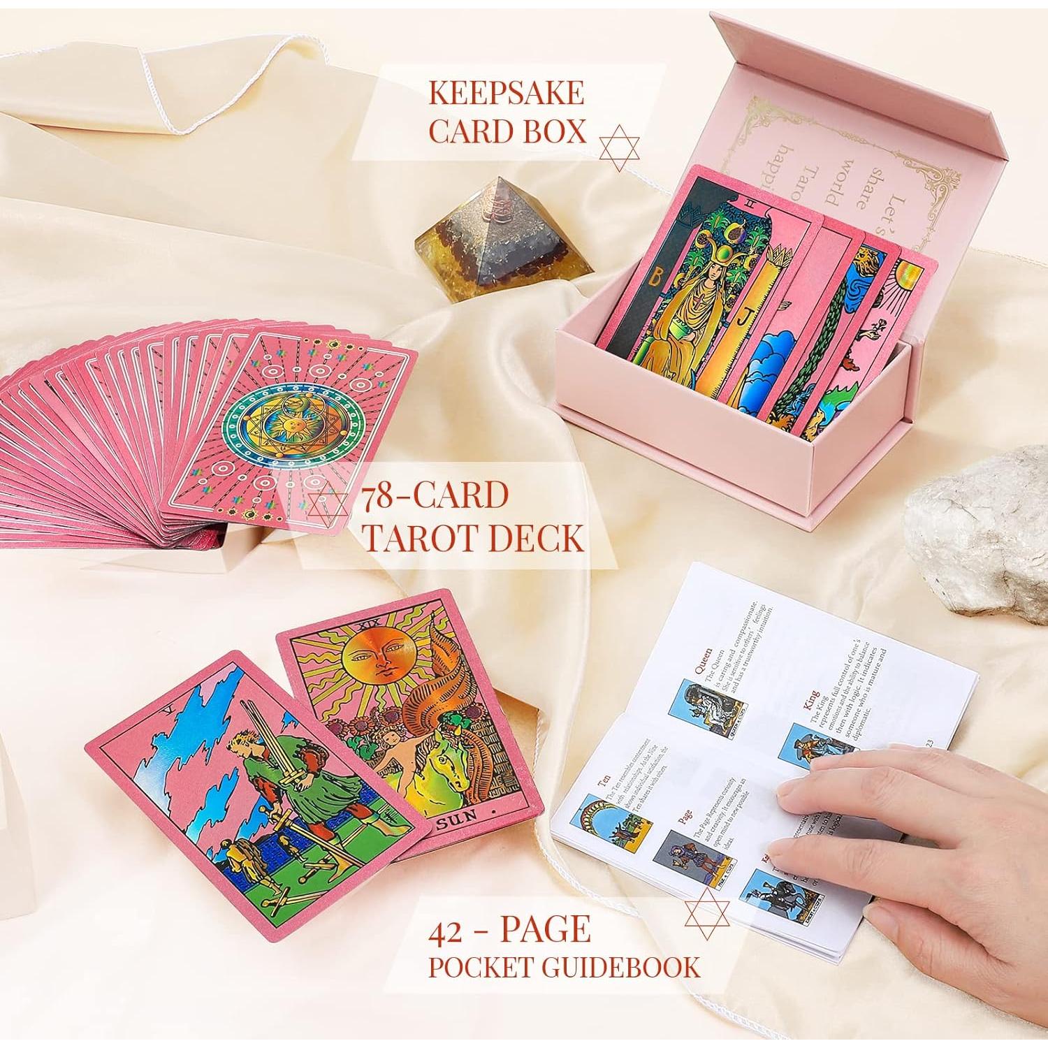 Cartas de Tarot Rosadas con Libro Guía - Rider Waite 78 Piezas