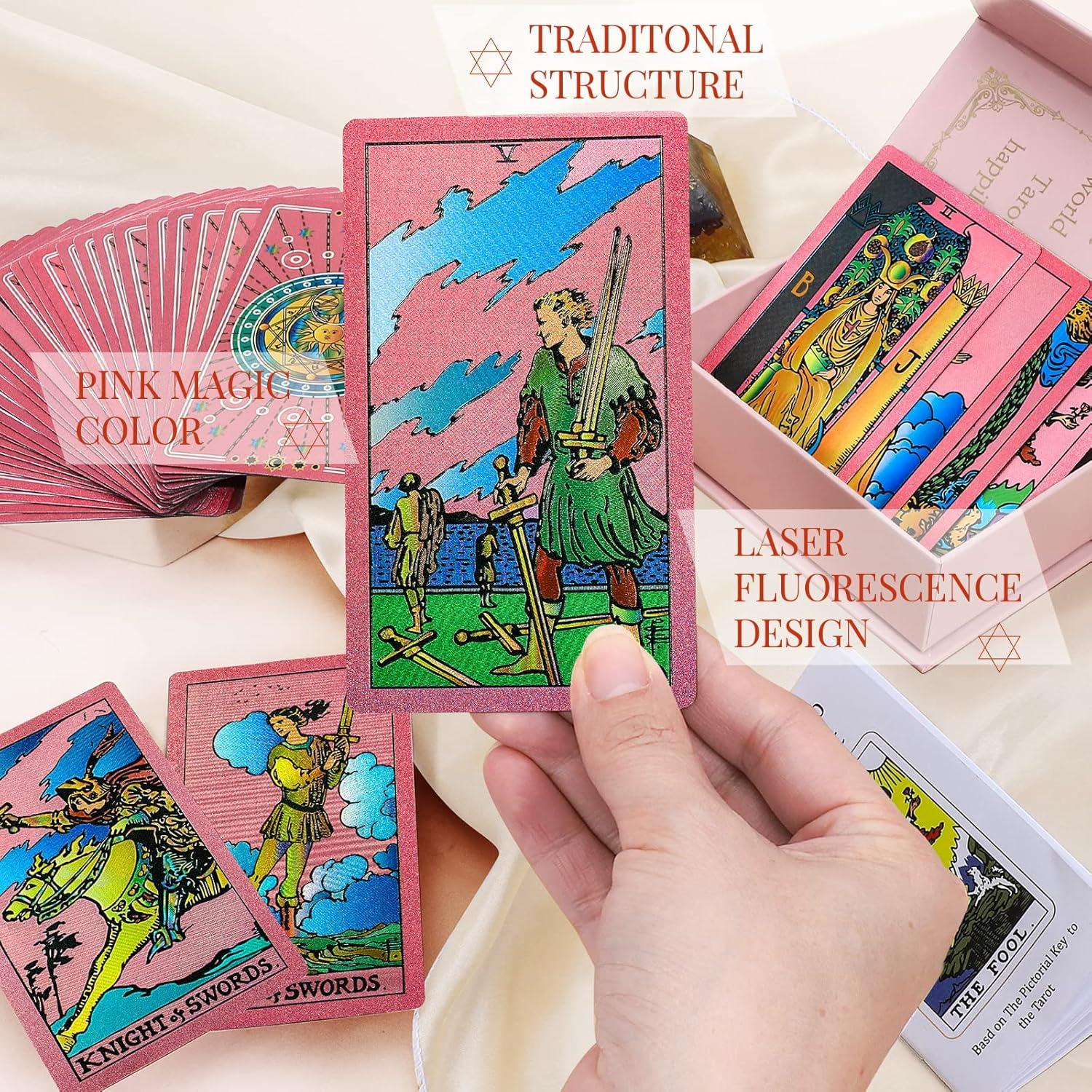 Cartas de Tarot Rosadas con Libro Guía - Rider Waite 78 Piezas