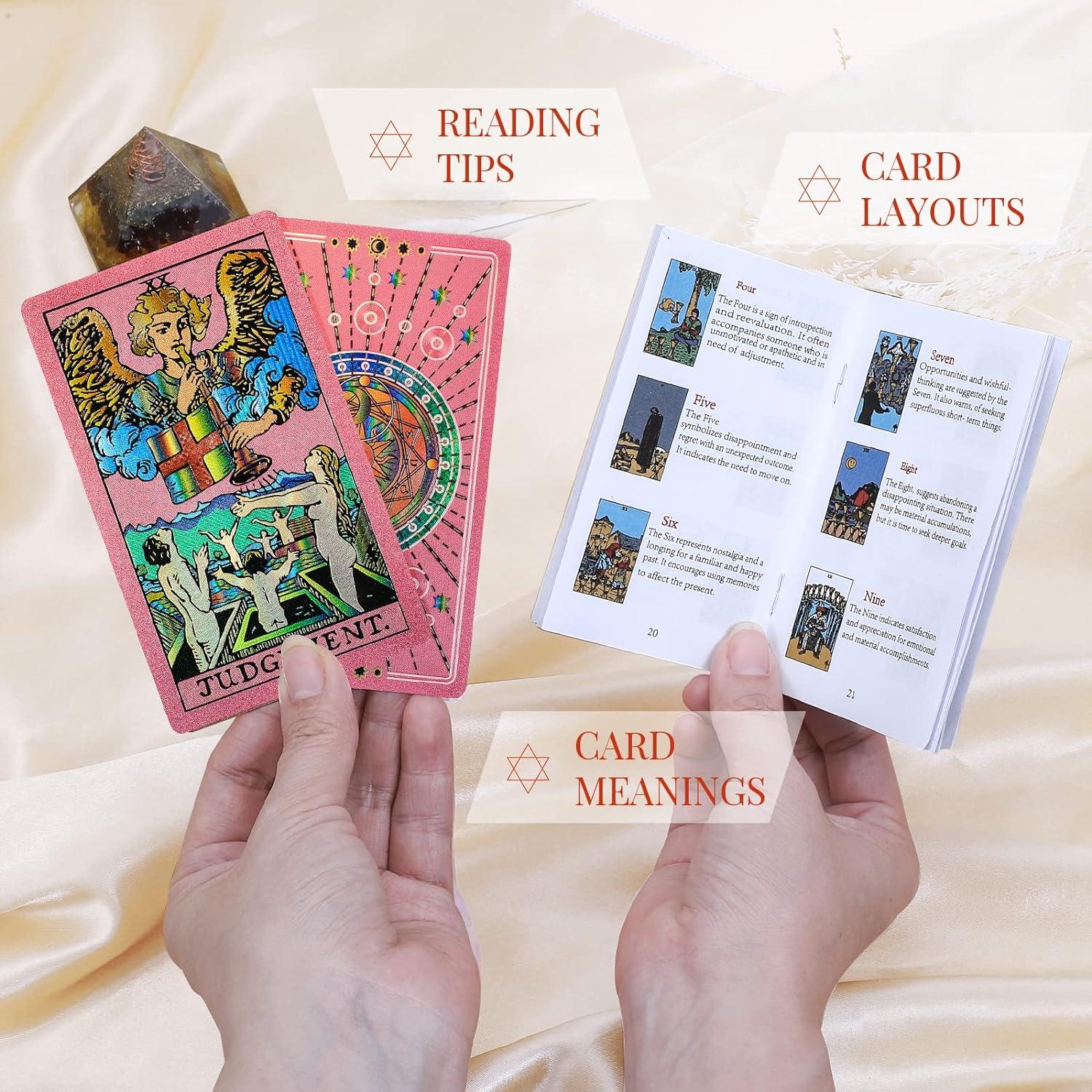 Cartas de Tarot Rosadas con Libro Guía - Rider Waite 78 Piezas