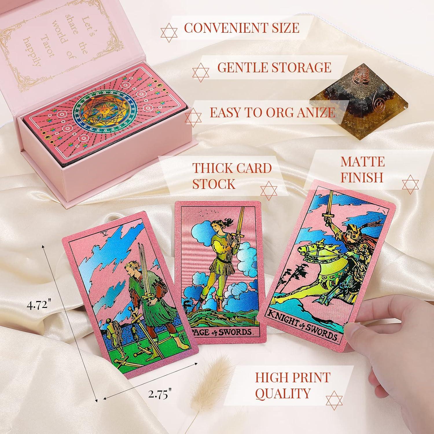 Cartas de Tarot Rosadas con Libro Guía - Rider Waite 78 Piezas