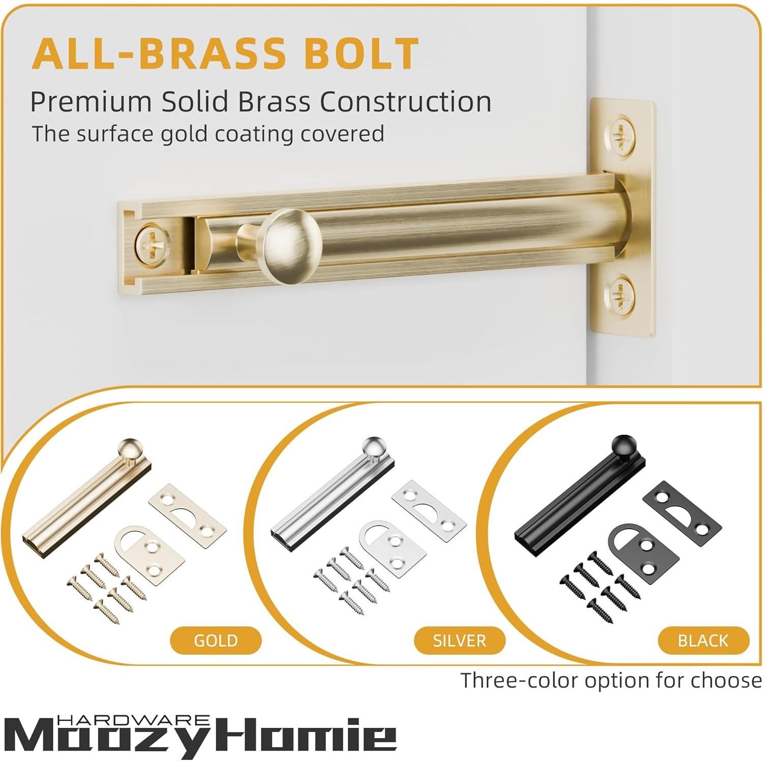 Cerradura de Tornillo Deslizante MaozyHomie 7.6 cm Dorado Cepillado