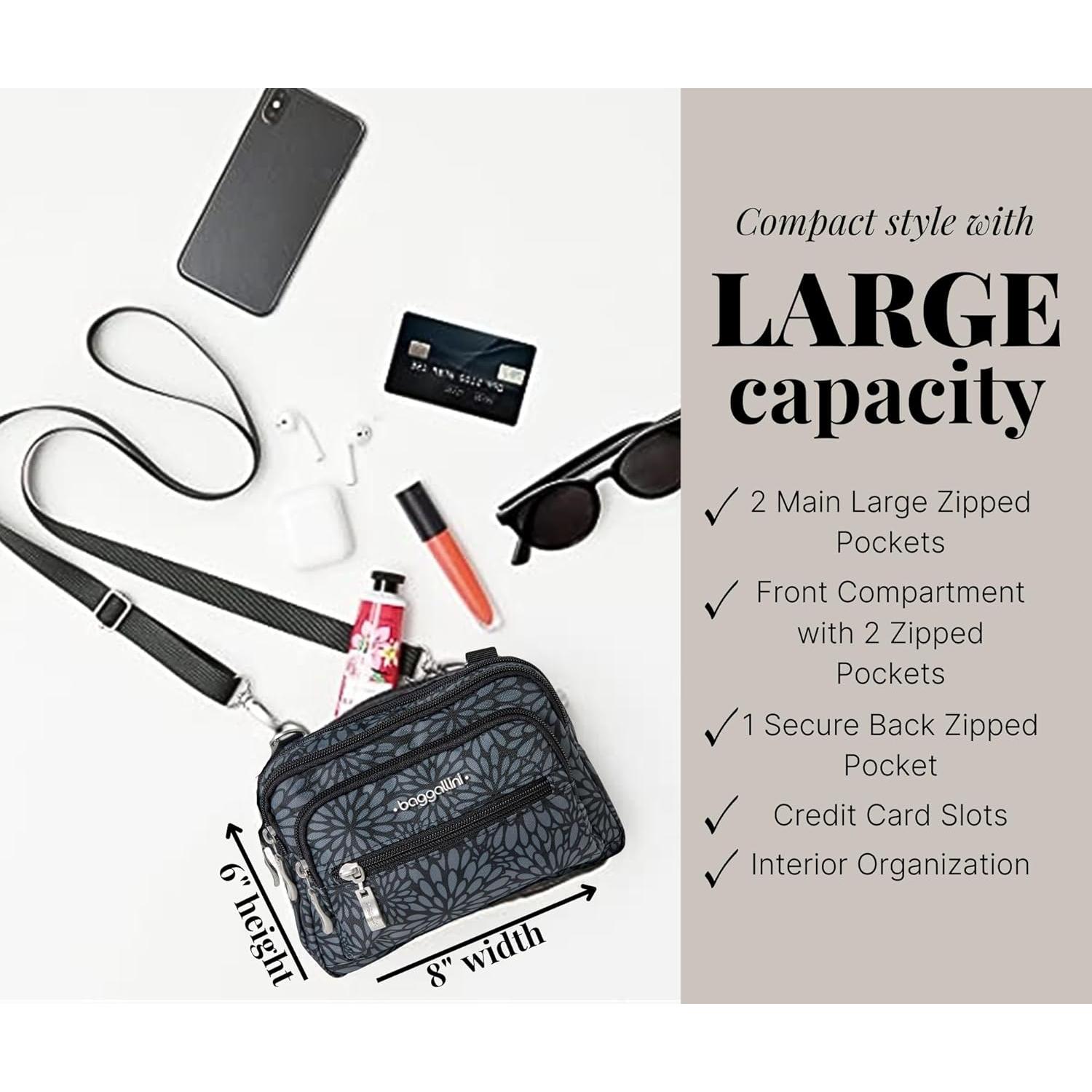 Baggallini Triple Zip Bolsa Cruzada Mujer 20x15 cm Resistente