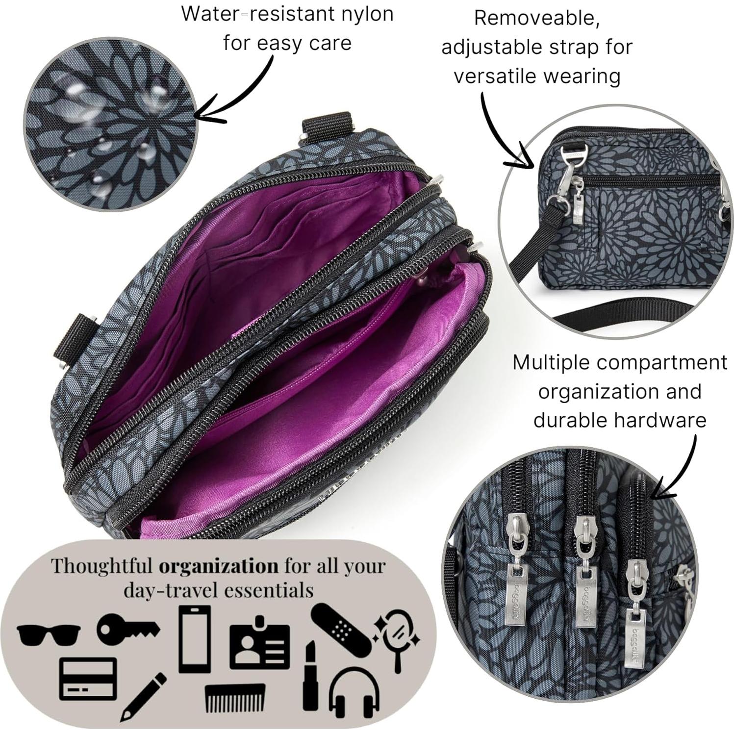 Baggallini Triple Zip Bolsa Cruzada Mujer 20x15 cm Resistente